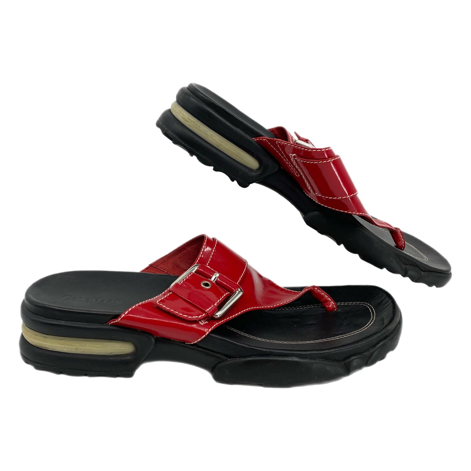 Cole Haan Red & Black Buckle Flip-Flop Sandals