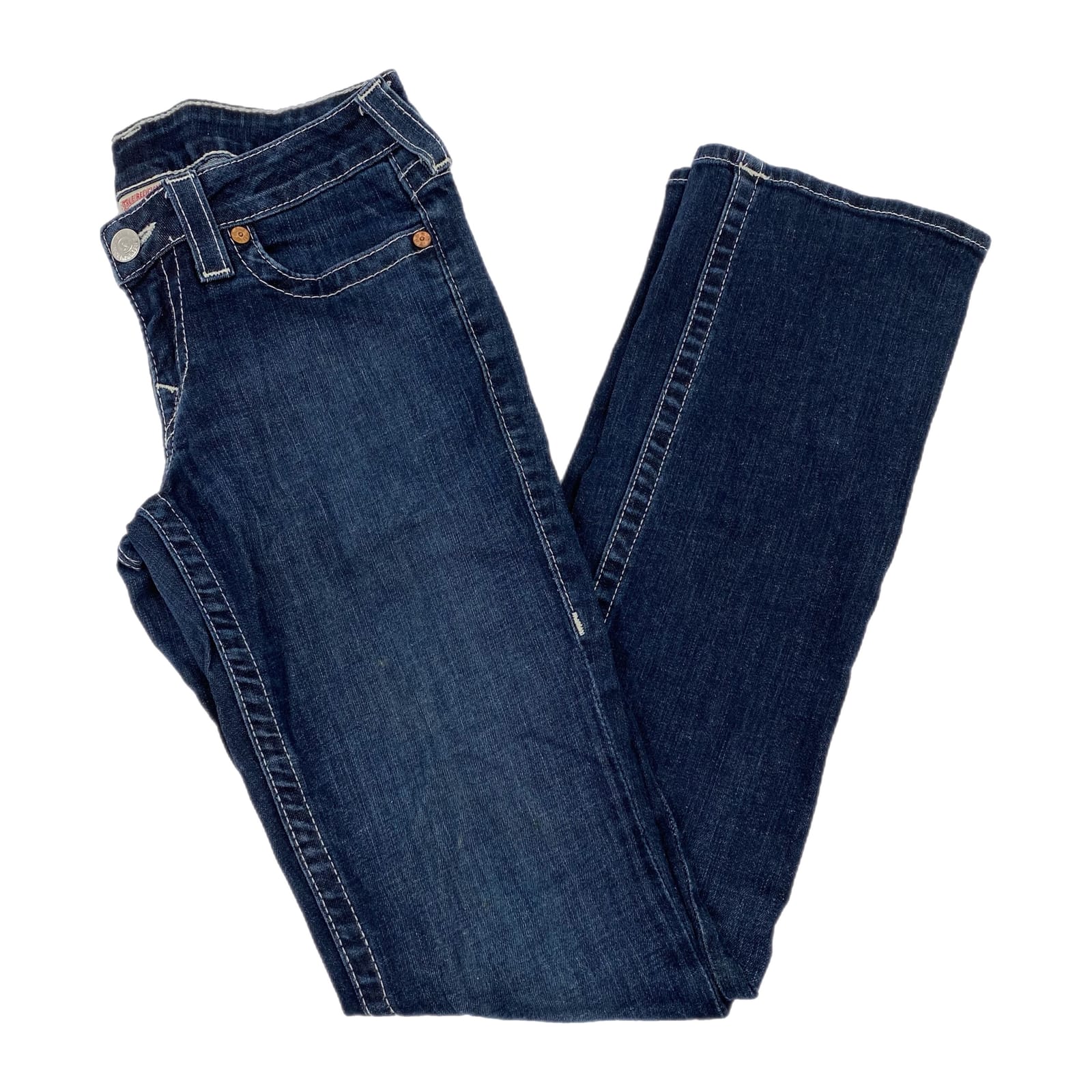 True Religion Dark Wash Low Rise Straight Leg Jeans