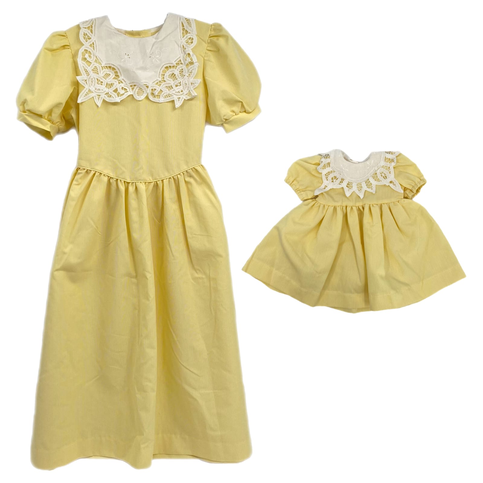 Therese Yellow White Lace Collar Puff Sleeve Dress Set