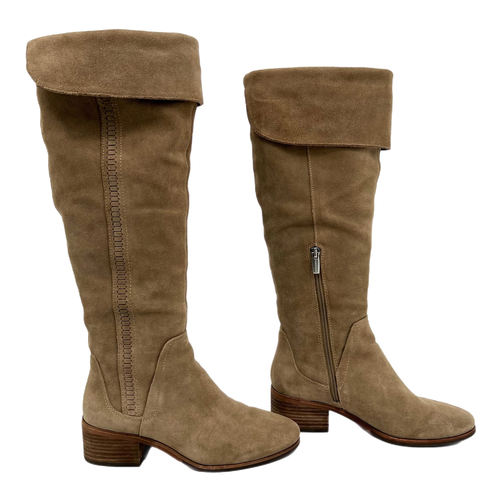 Vince Camuto Beige Suede Cuffed Knee High Boots