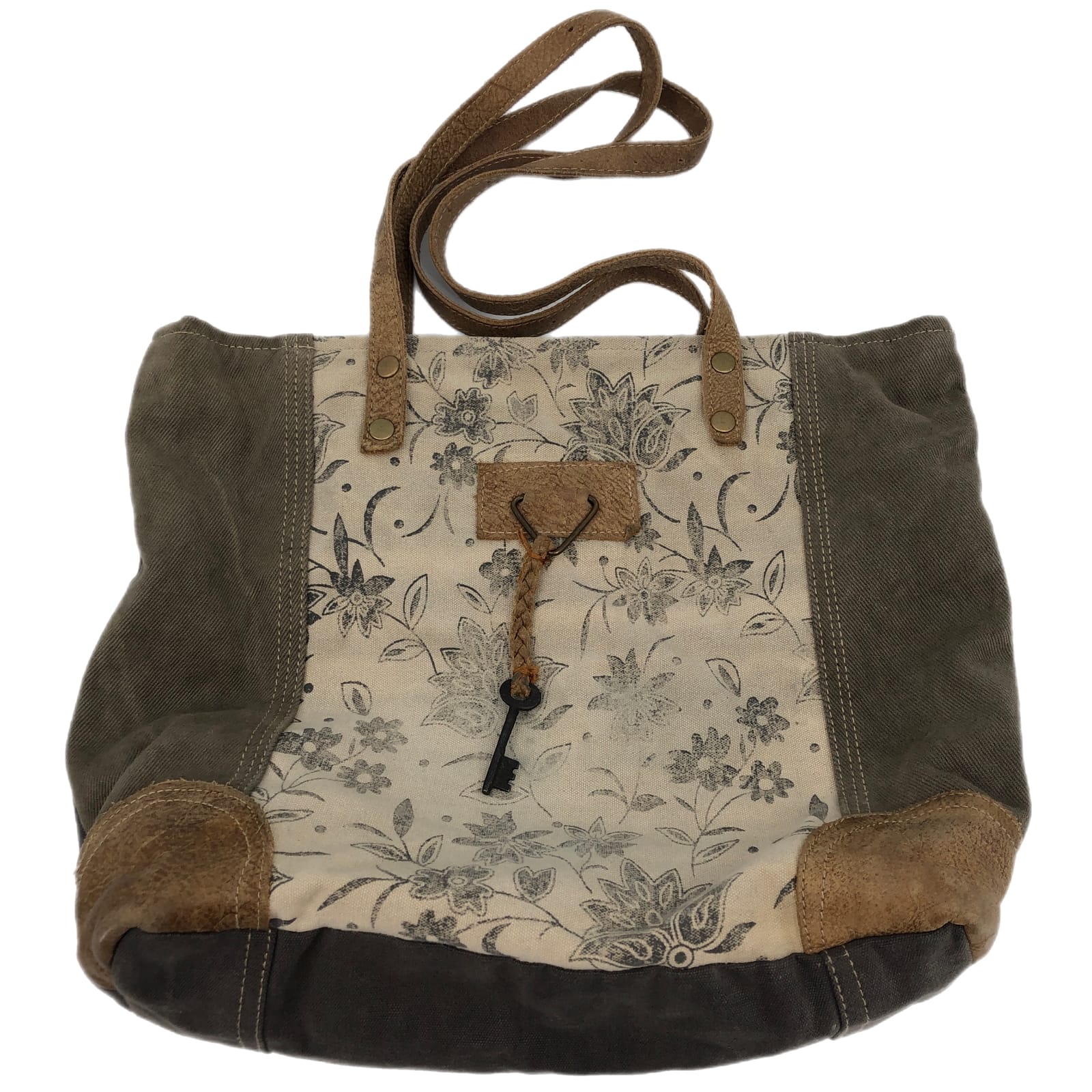 Myra Bag Tan Floral Cotton Tote