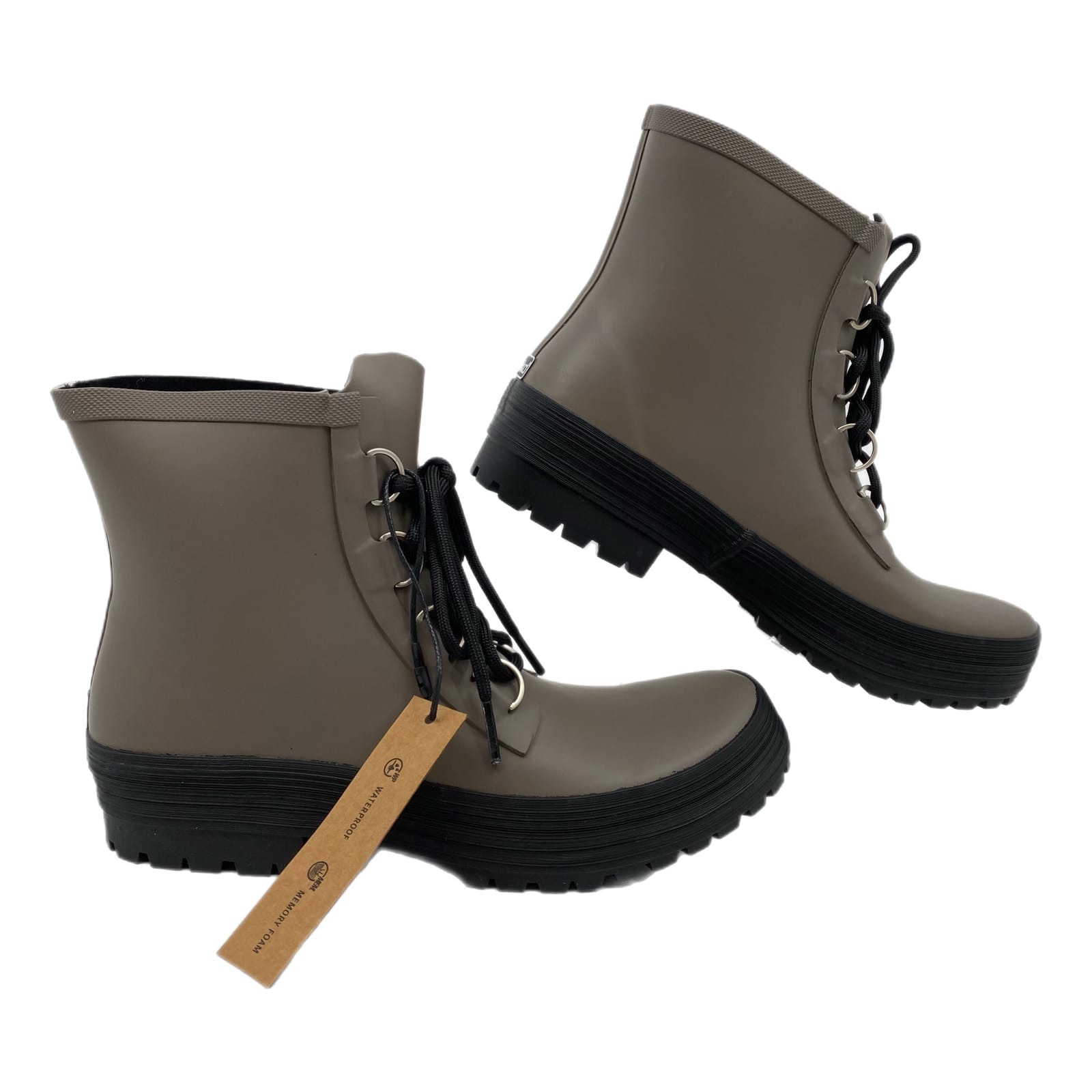 Chooka Gray Black Ava Lace Up Rain Boots