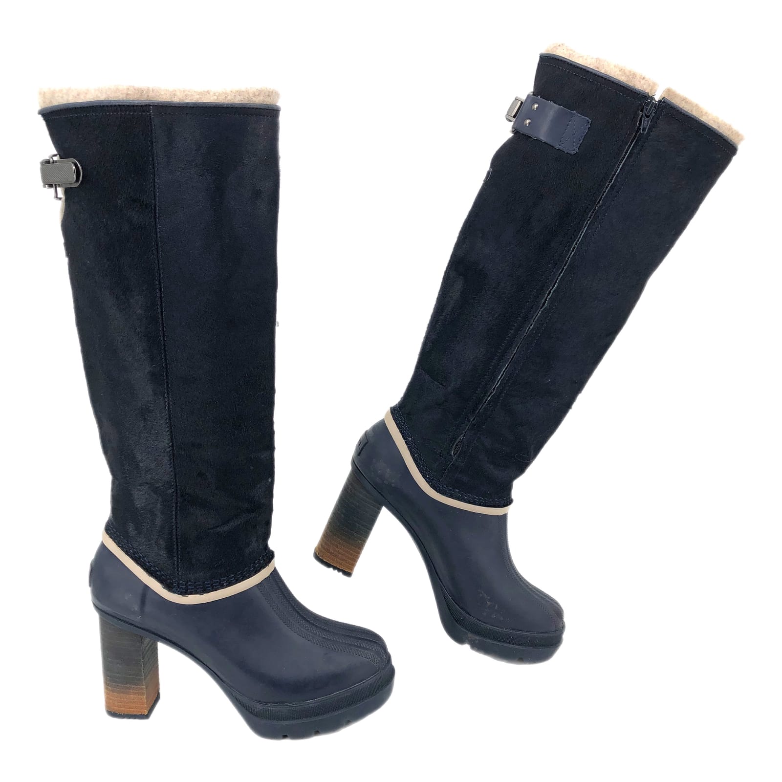 Sorel Blue Fur-Leather Medina IV Heeled Boots