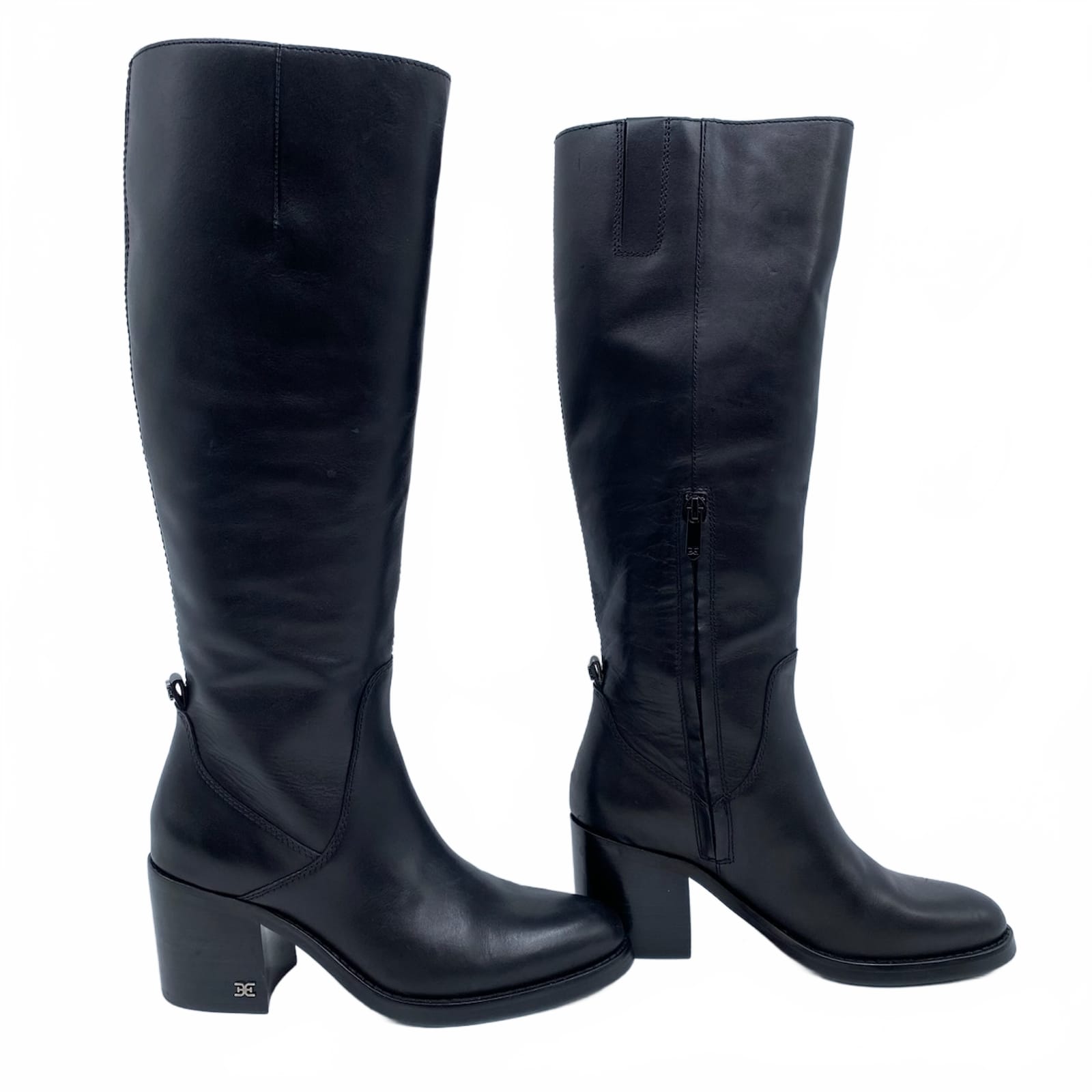 Sam Edelman Black Soyer Leather Heeled Knee-High Boots