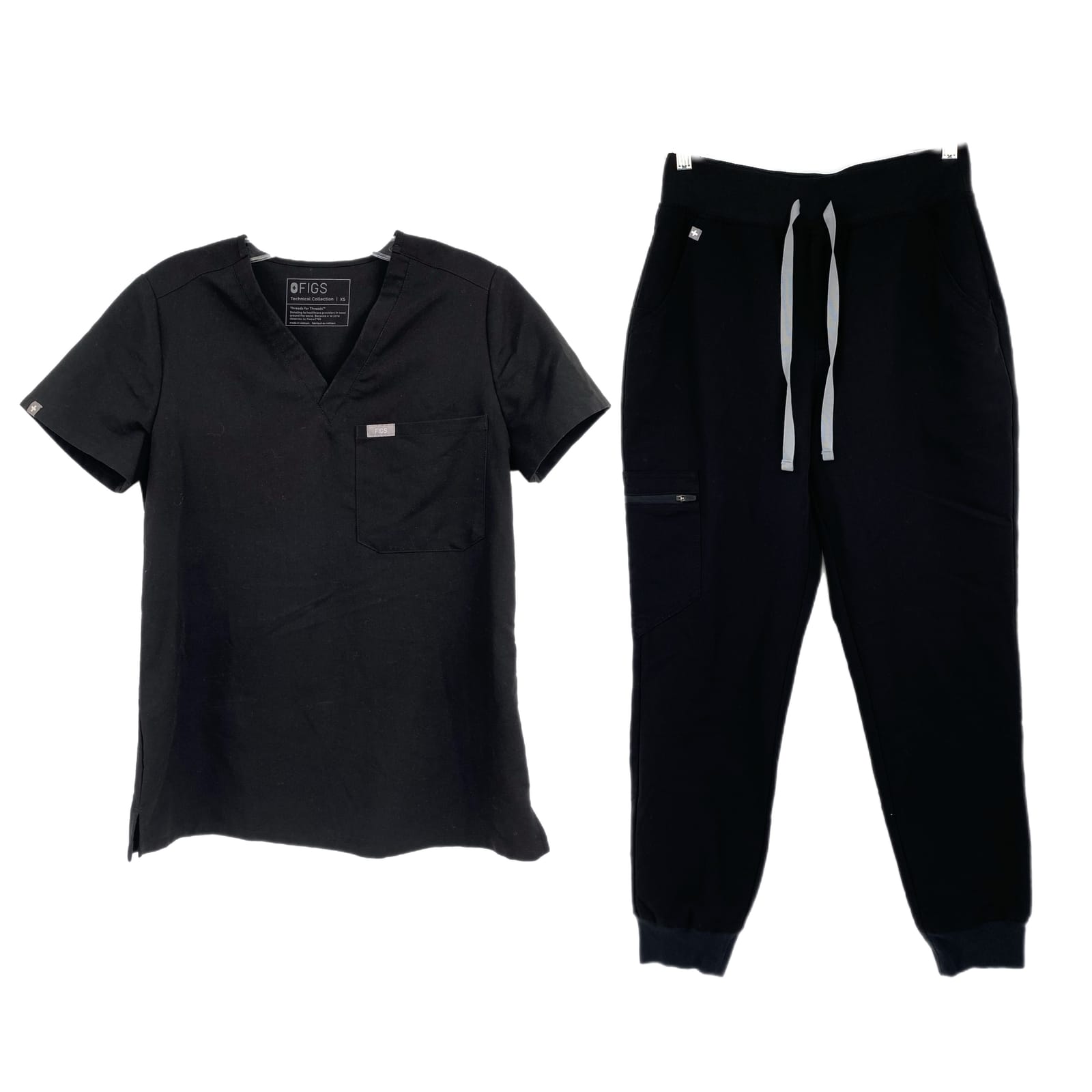 Figs Black Joggers and V-Neck Scrubs Set