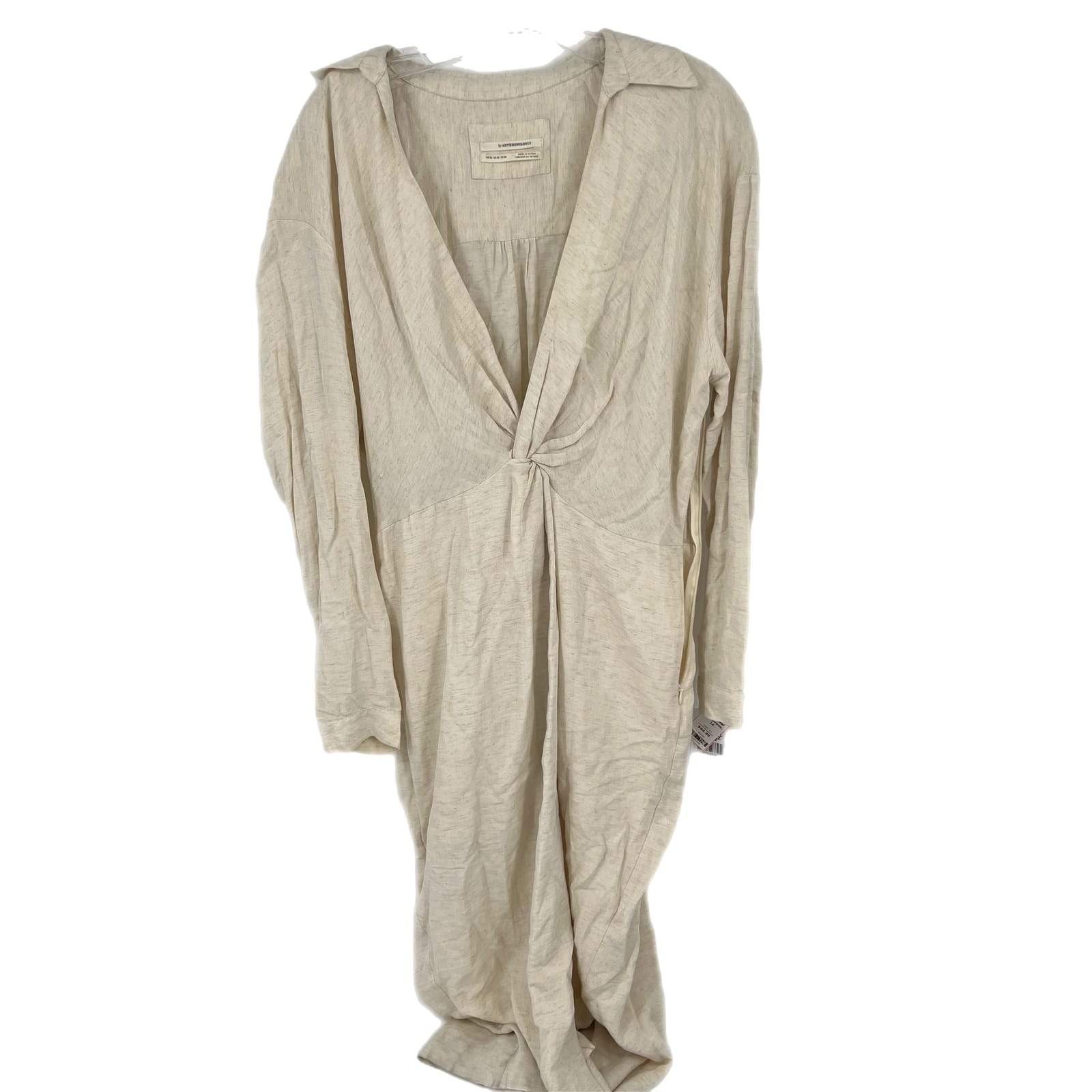 Anthropologie Cream Cotton Long Sleeve Midi Dress