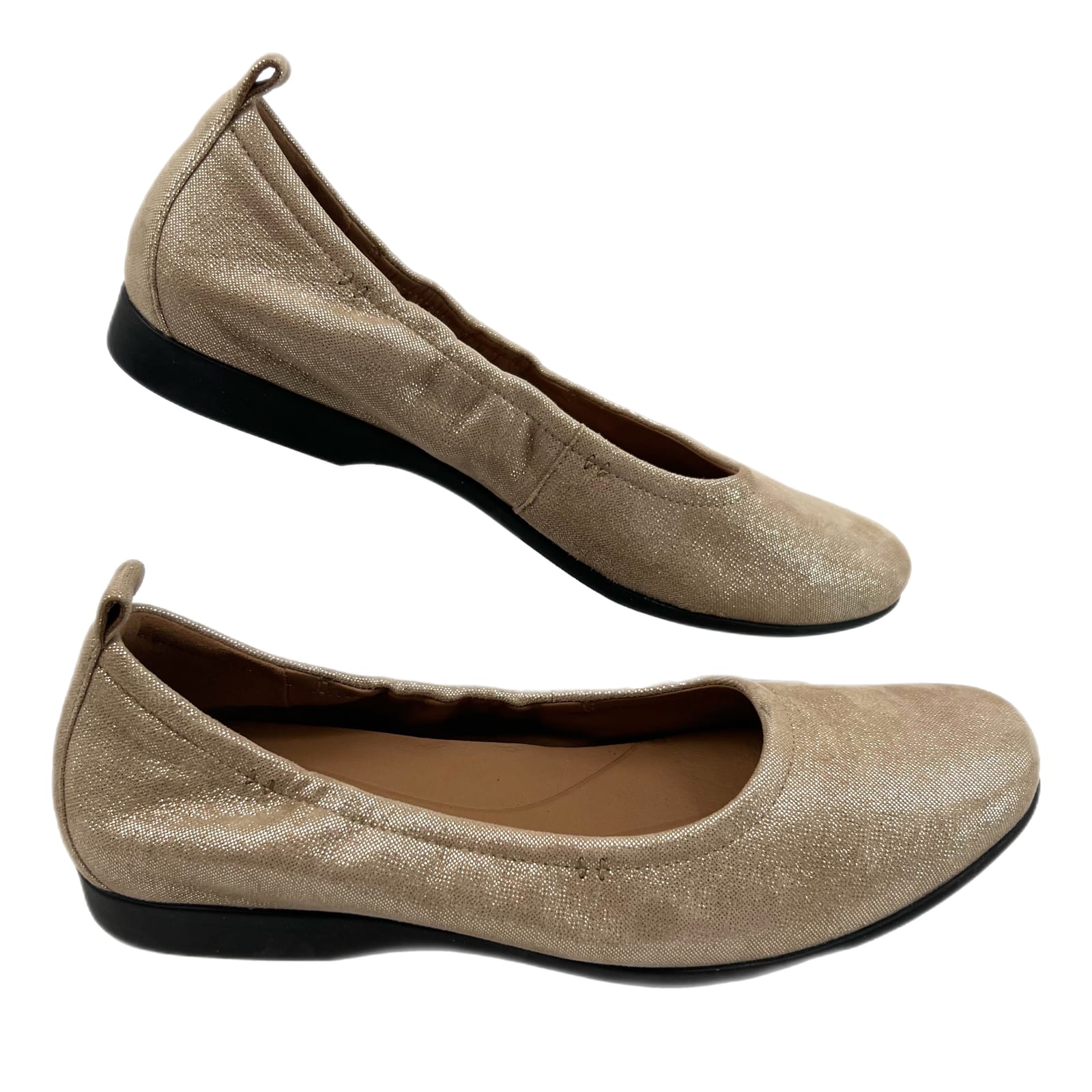 Clarks Gold Leather Woven Flats & Loafers