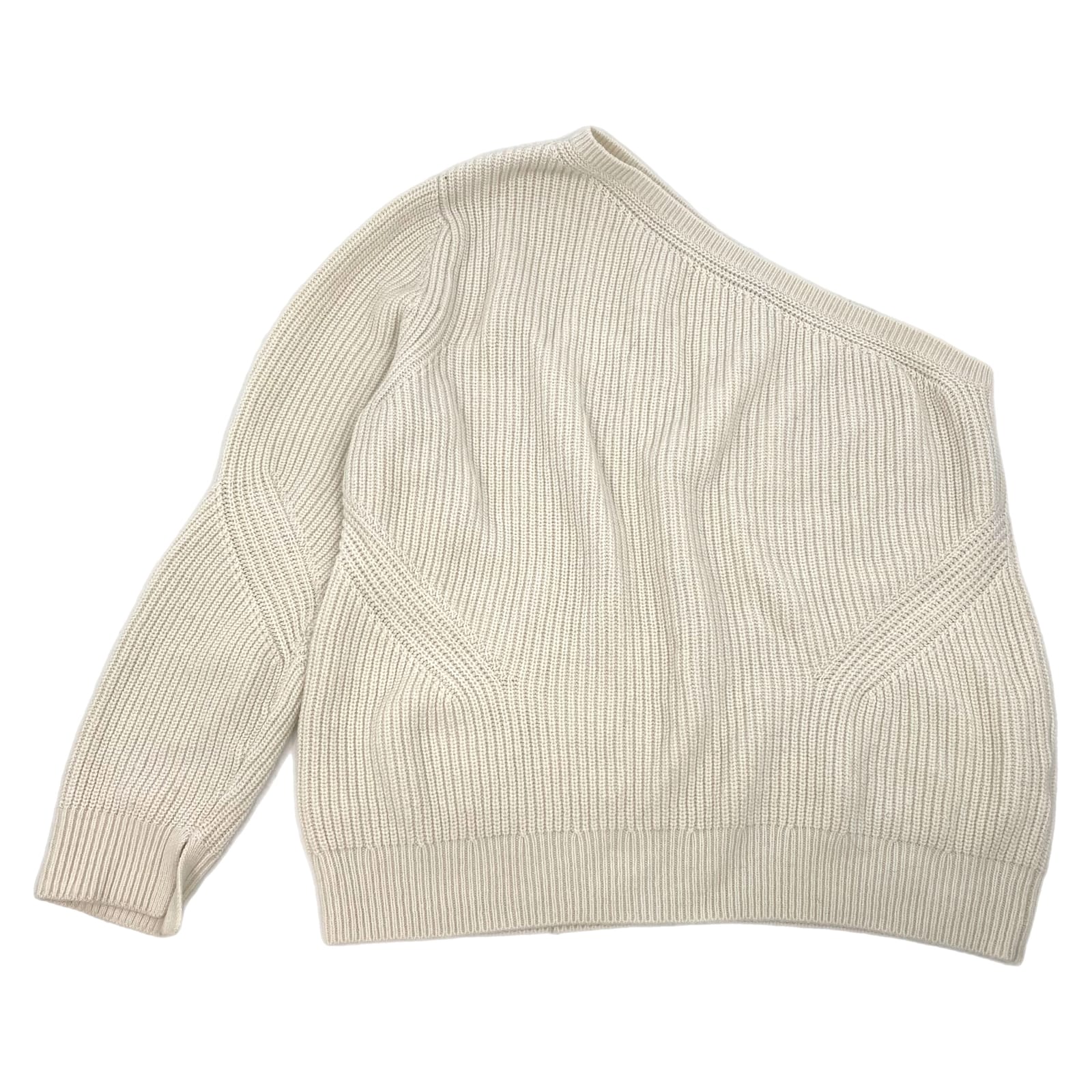 All Saints Cream Wool Cashmere One-Shoulder Sweater
