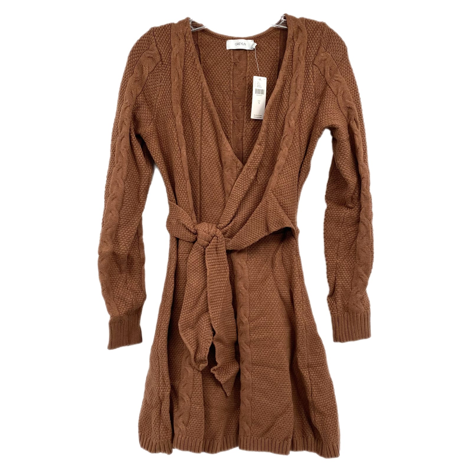 Greylin Brown Knit Wrap Mini Dress