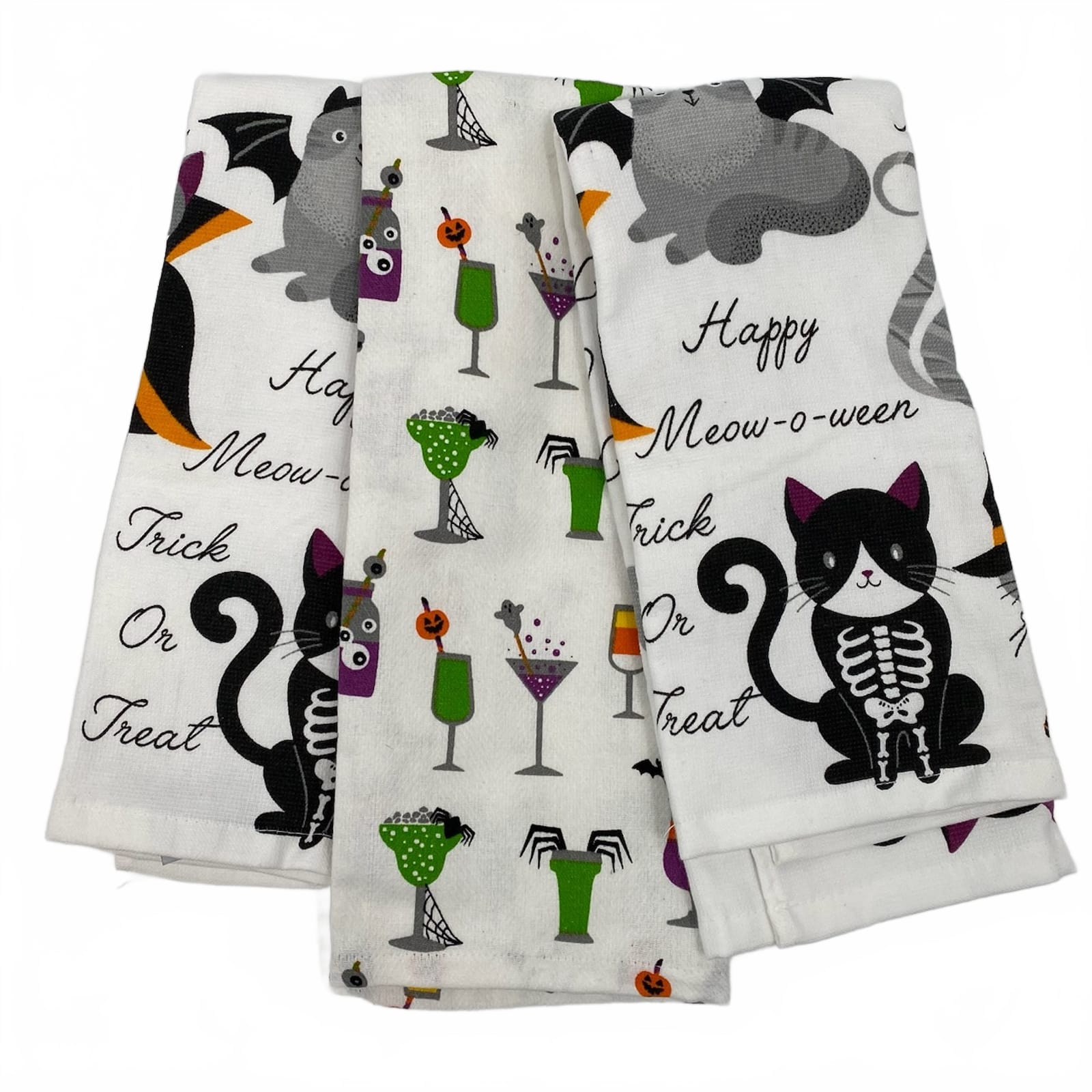 La Cuisine White Halloween Printed 3 Tea Towel Set