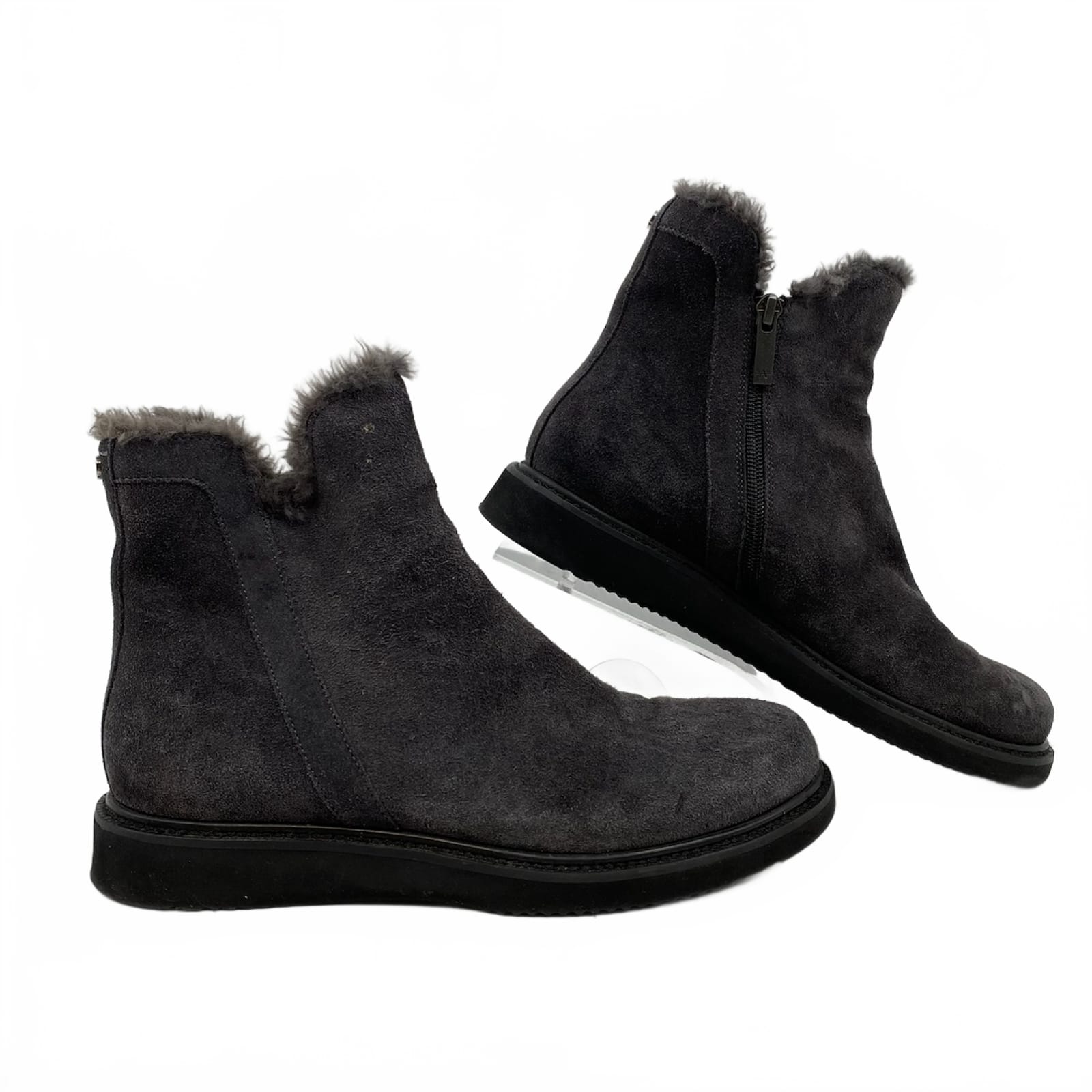 Aquatalia Gray Suede Fuzzy-Lined Ankle Boots