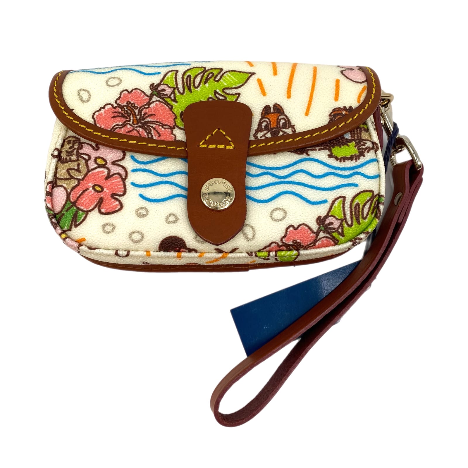 Dooney & Bourke Cream Brown Disney Aulani Tropical Print Mini Wristlet