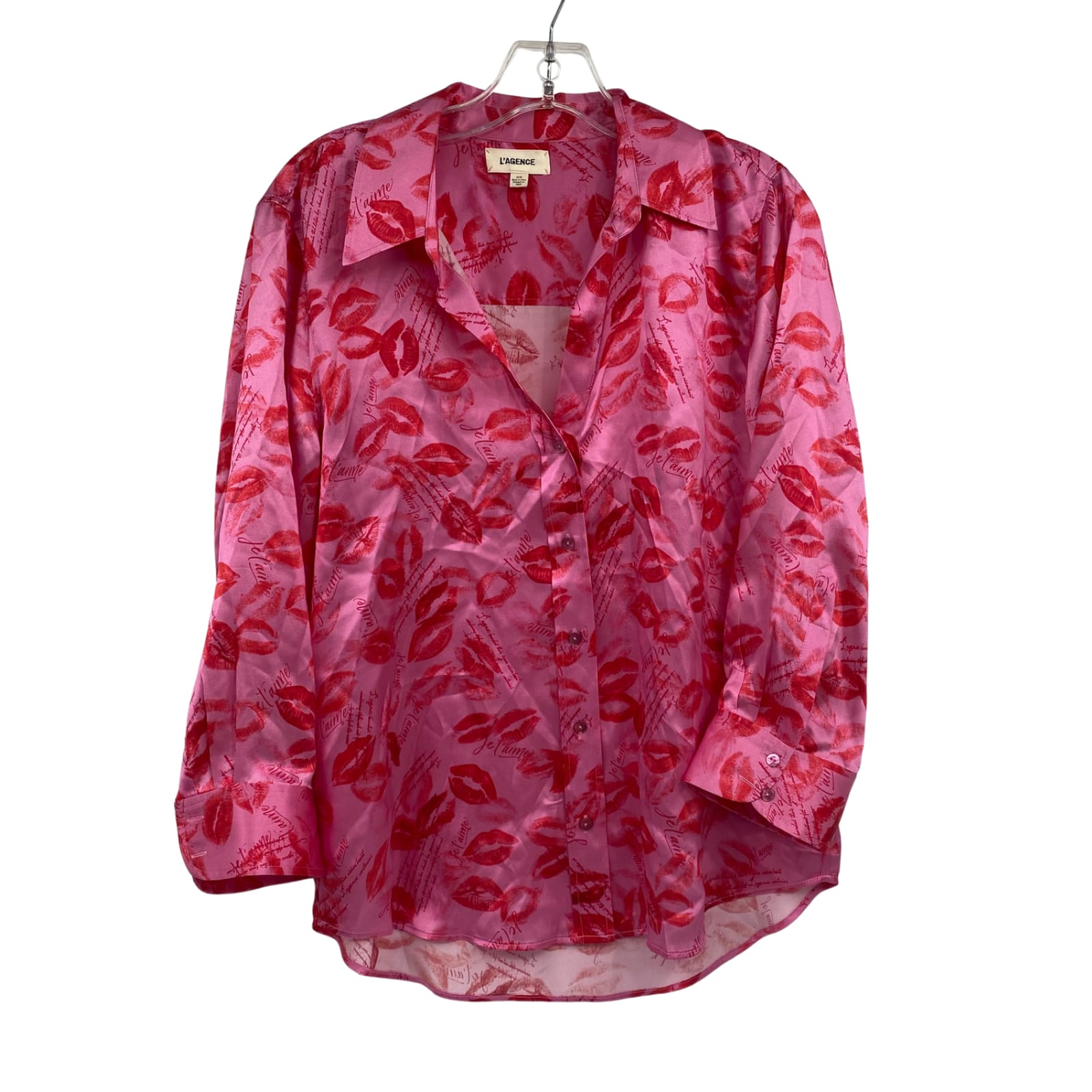 L’agence Pink Silk Button-Up Shirt