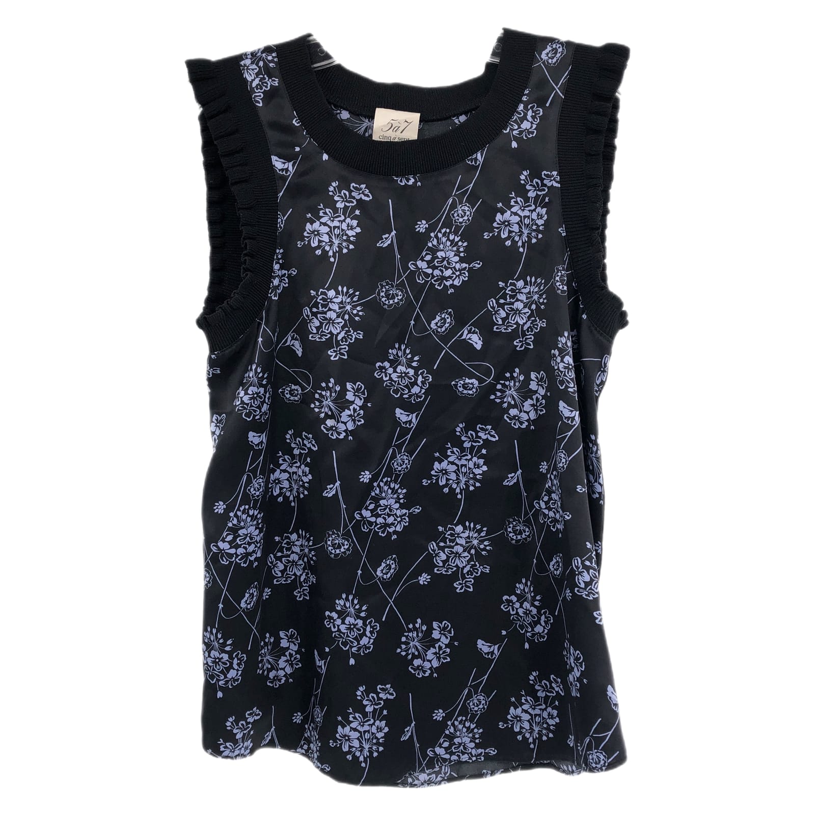 Cinq a Sept Black Blue Floral Silk Blend Tank Top