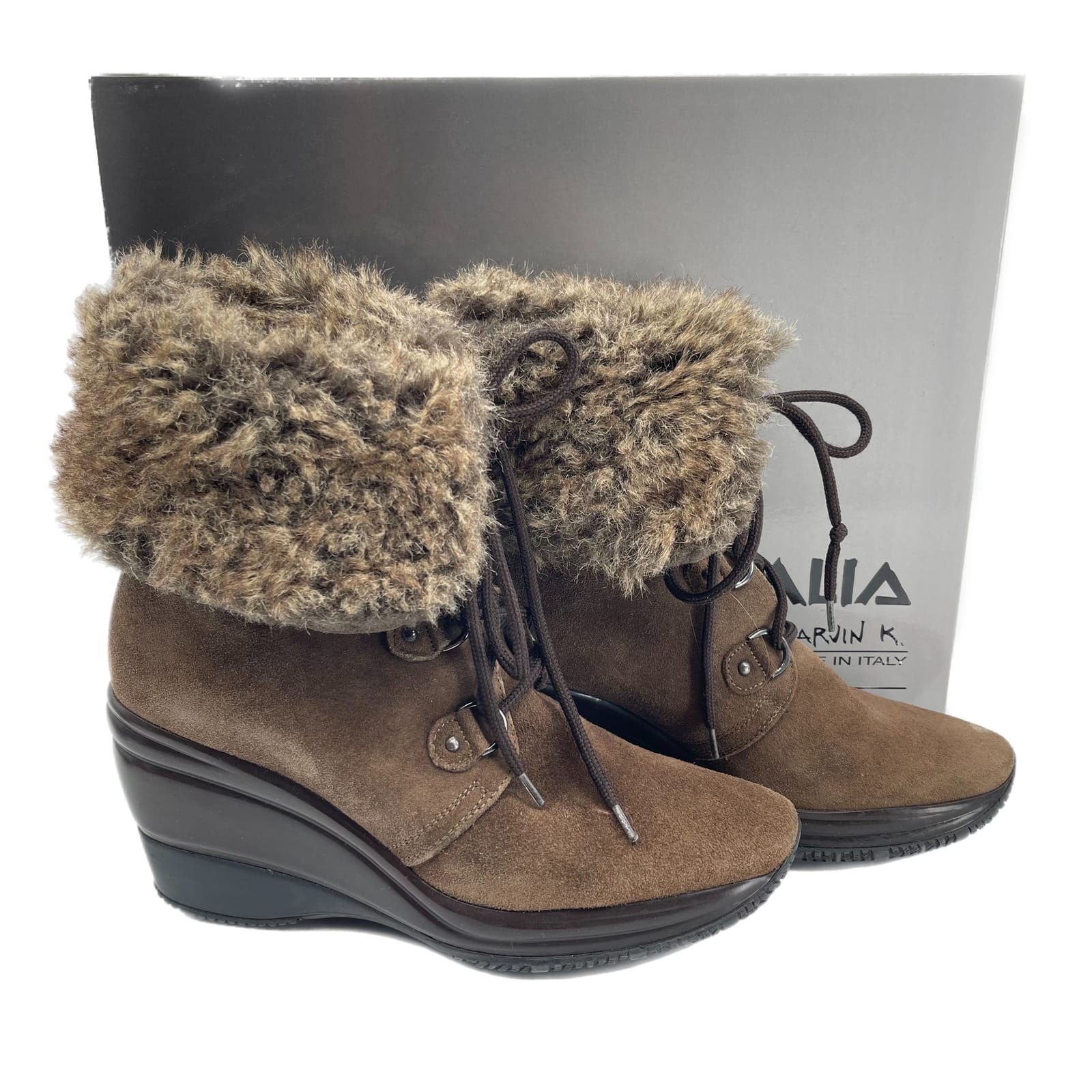 Aquatalia Brown Lace-Up Wedge Heeled Boots
