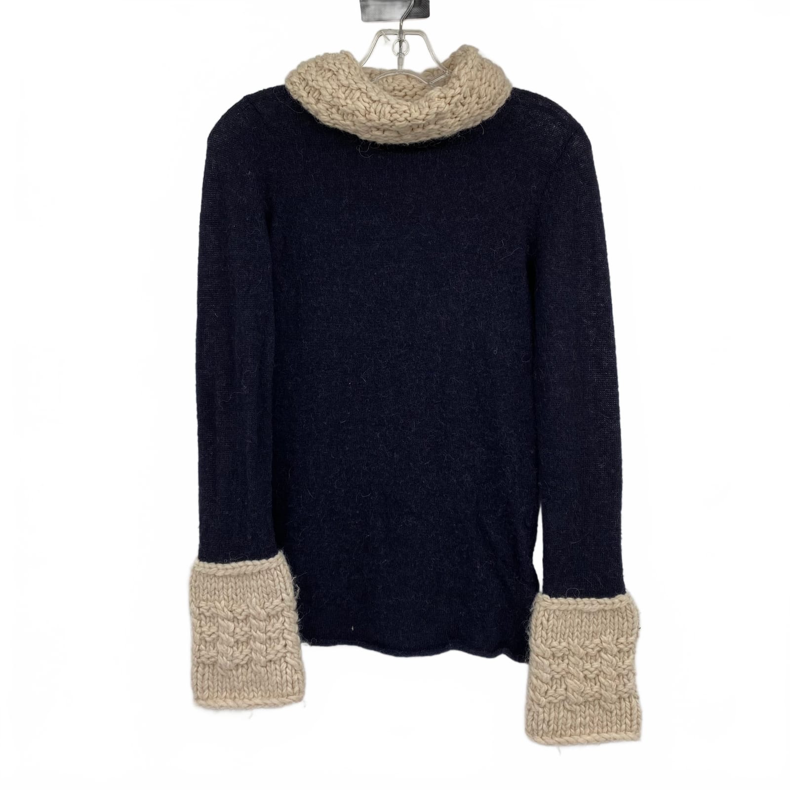 Tory Burch Blue Beige Pullover Cowl & Turtleneck