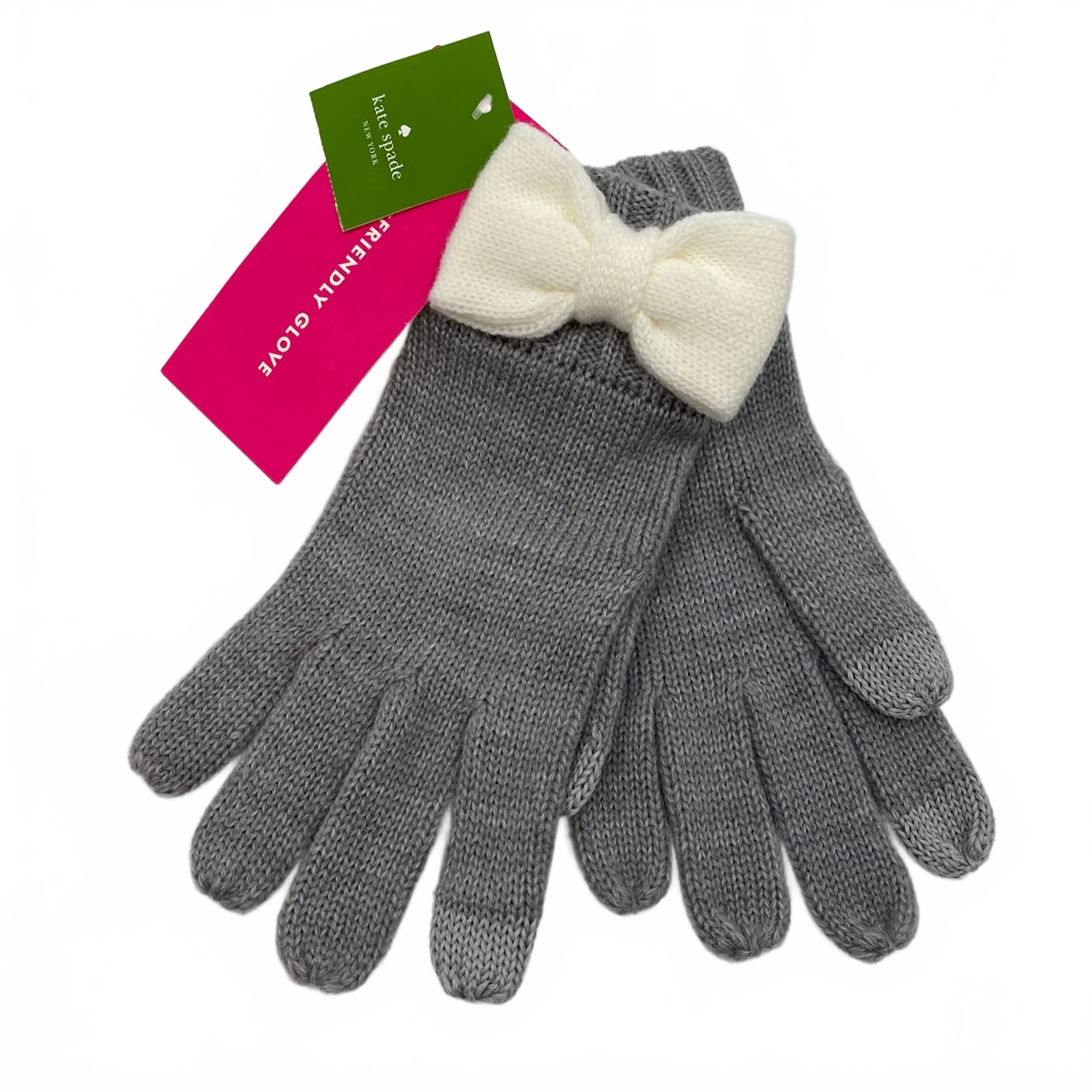 Kate Spade Gray Cream Knit Bow Gloves