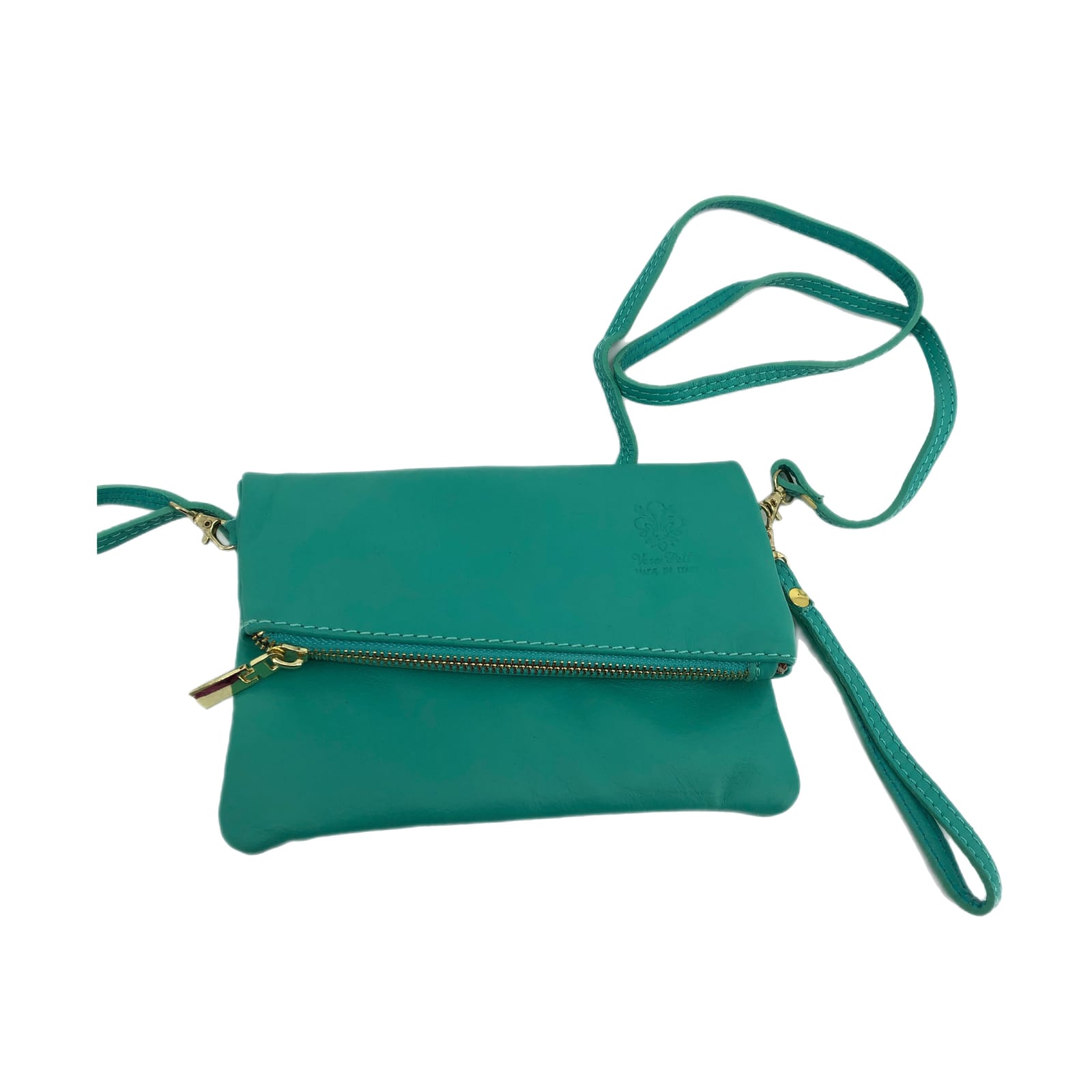 Vera Pelle Green Gold Hardware Crossbody Bag