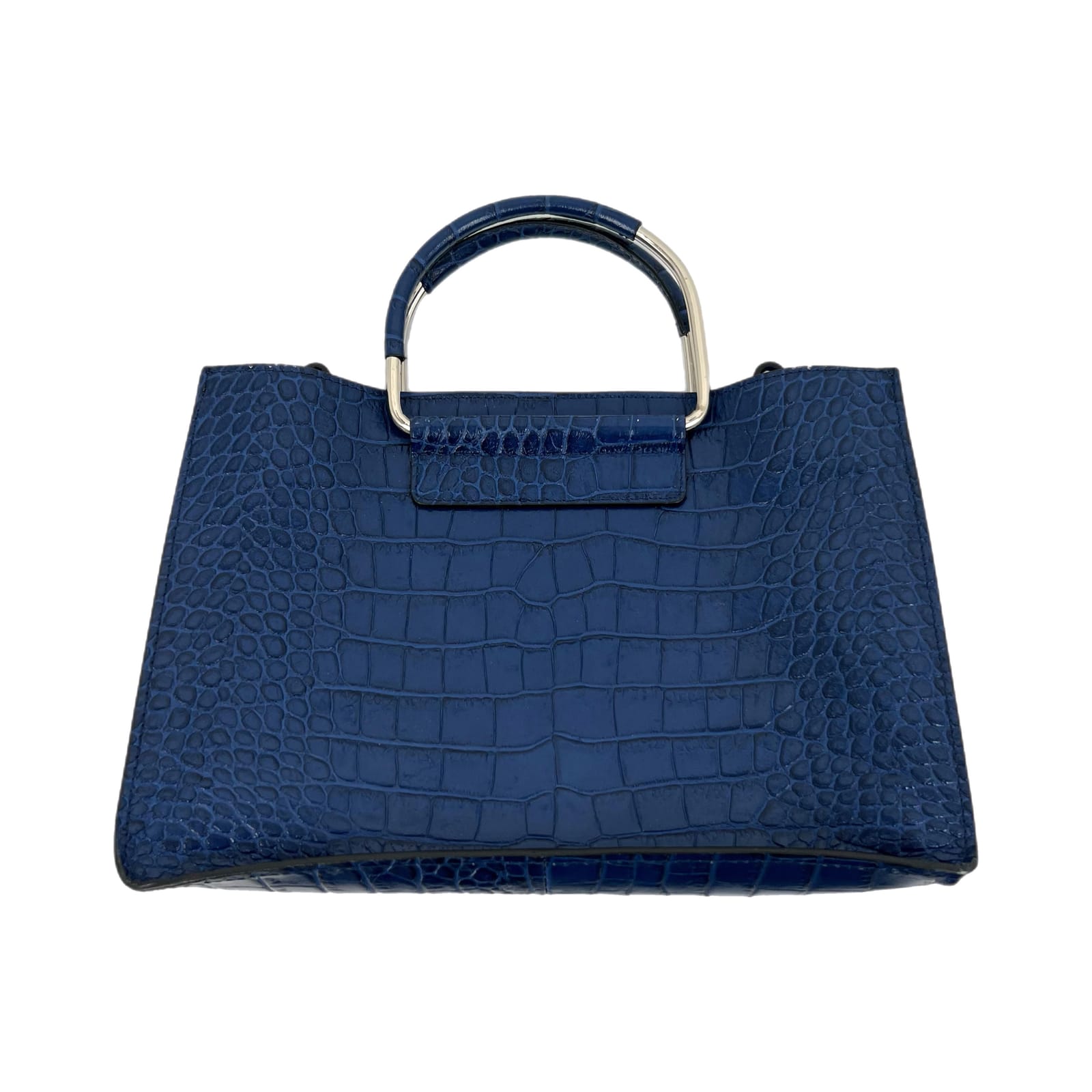 J. Peterman Blue Crocodile Print Top Handle Bag