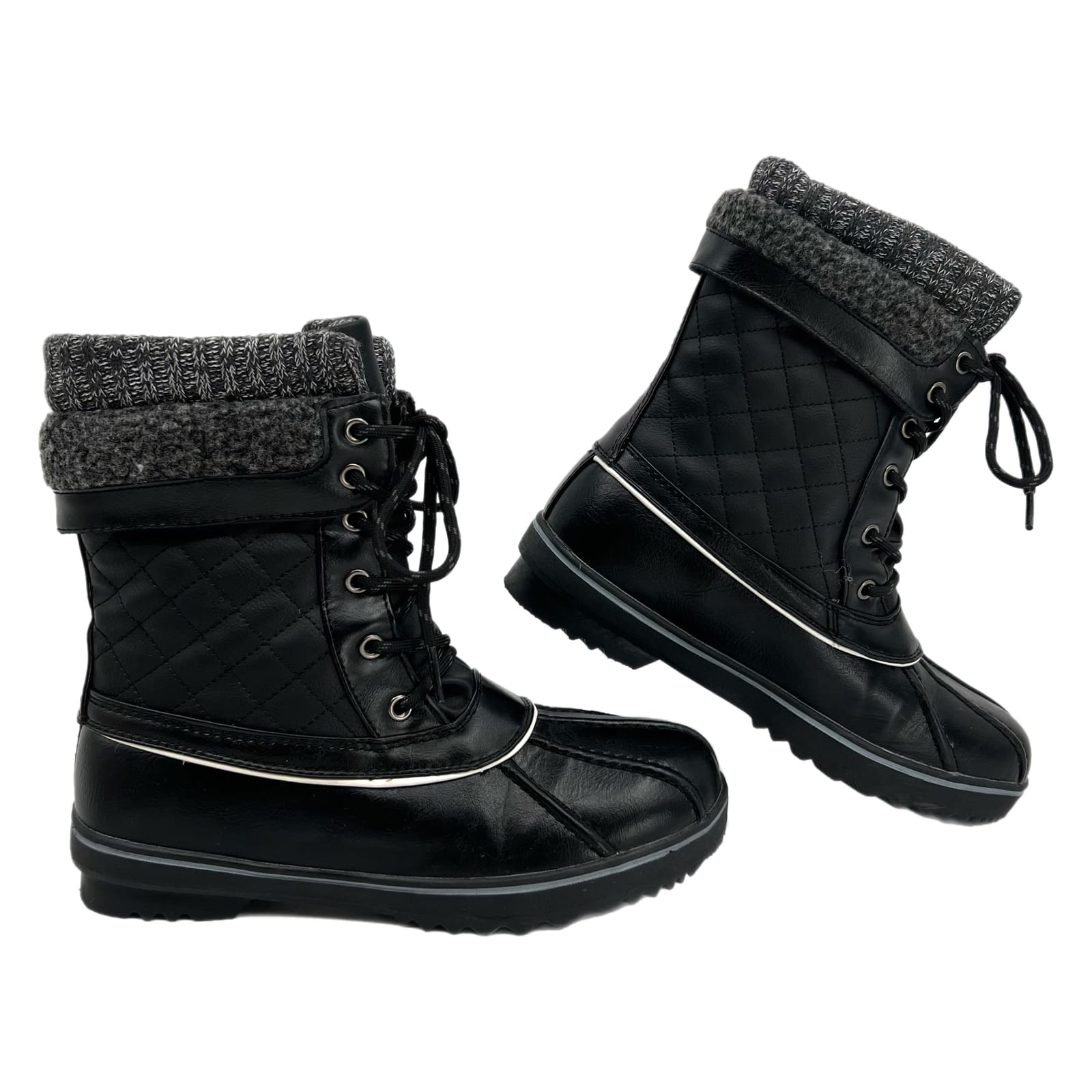 Dream Pairs Black Round Toe Lace-Up Winter Boots