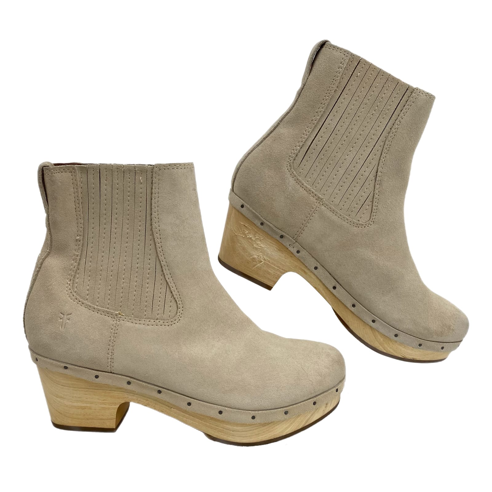 Frye Cream Suede Clog Heeled Boots