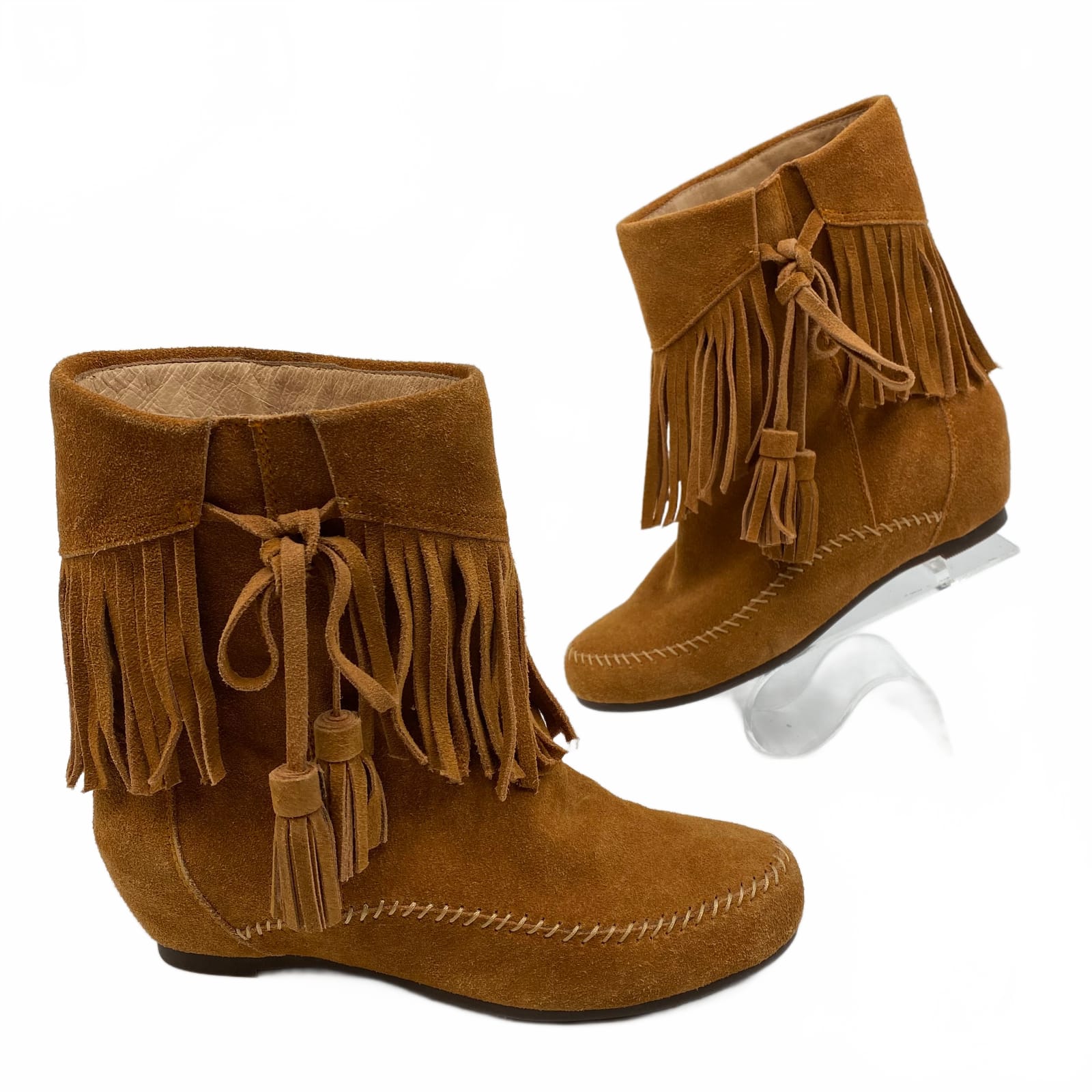 Coubler Brown Suede Fringe Ankle Booties
