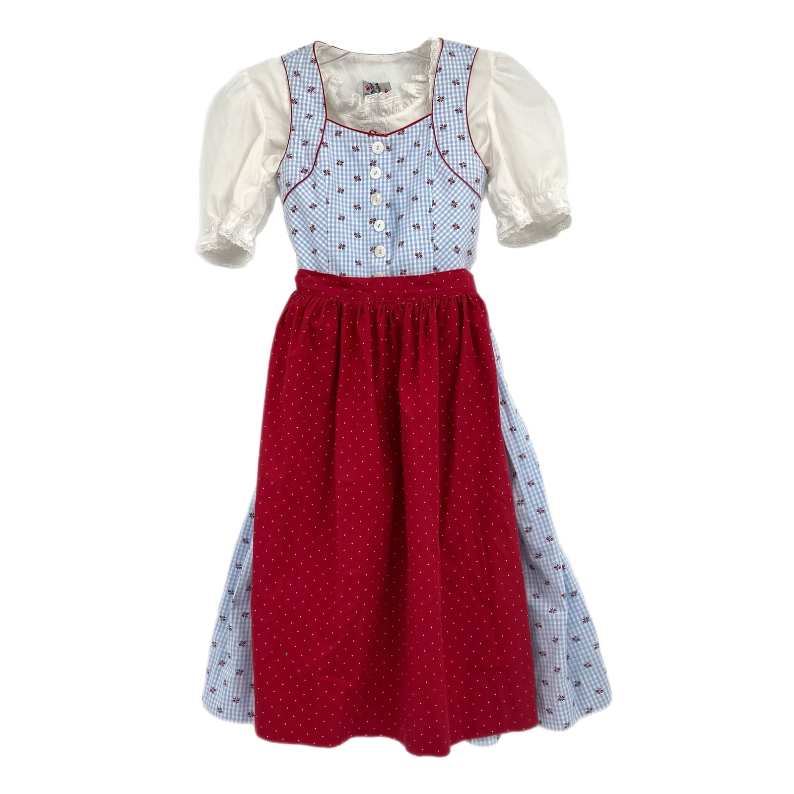 Herzklopfen Blue Red Gingham Floral Dirndl Set