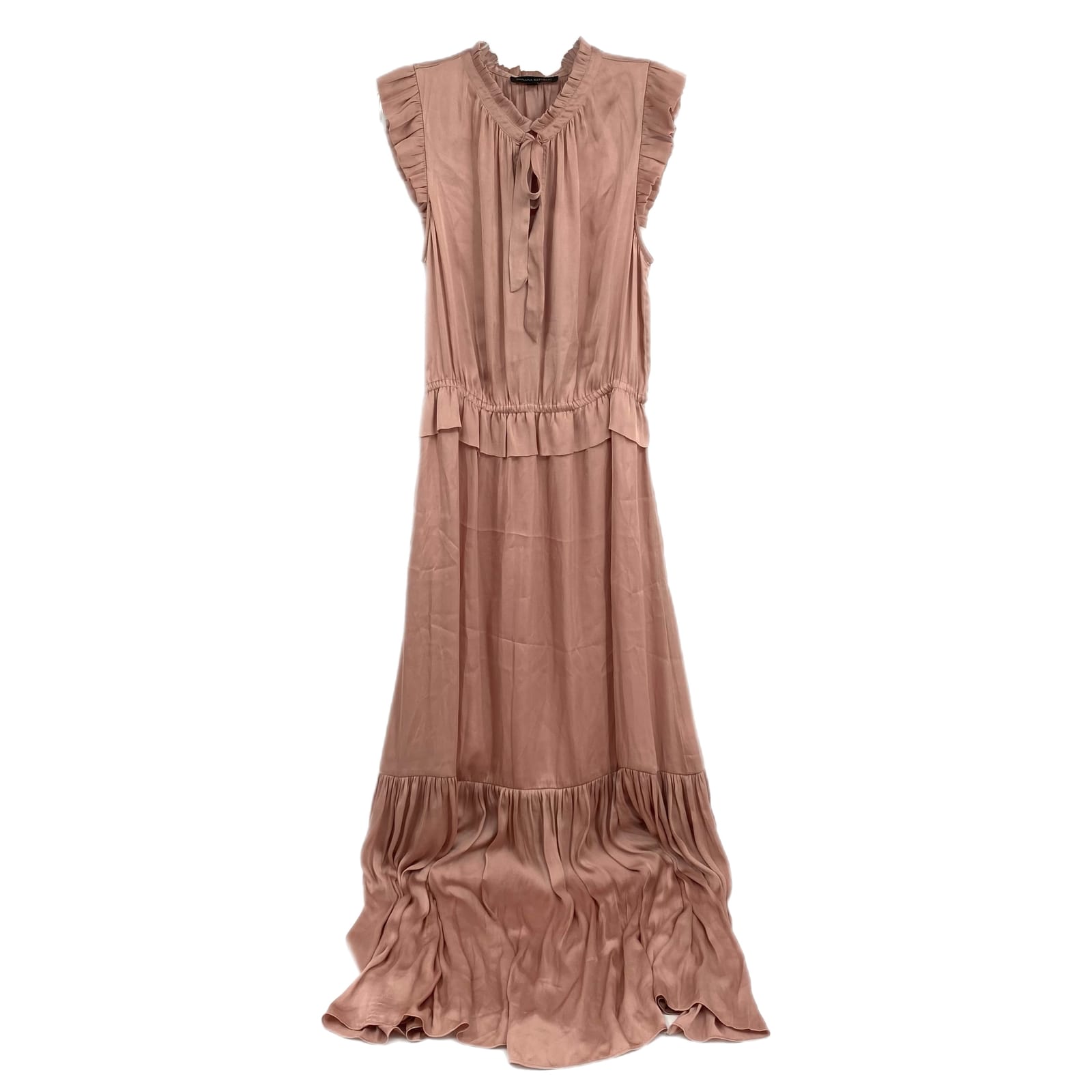 Banana Republic Pink Satin Ruffle Tie Neck Maxi Dress