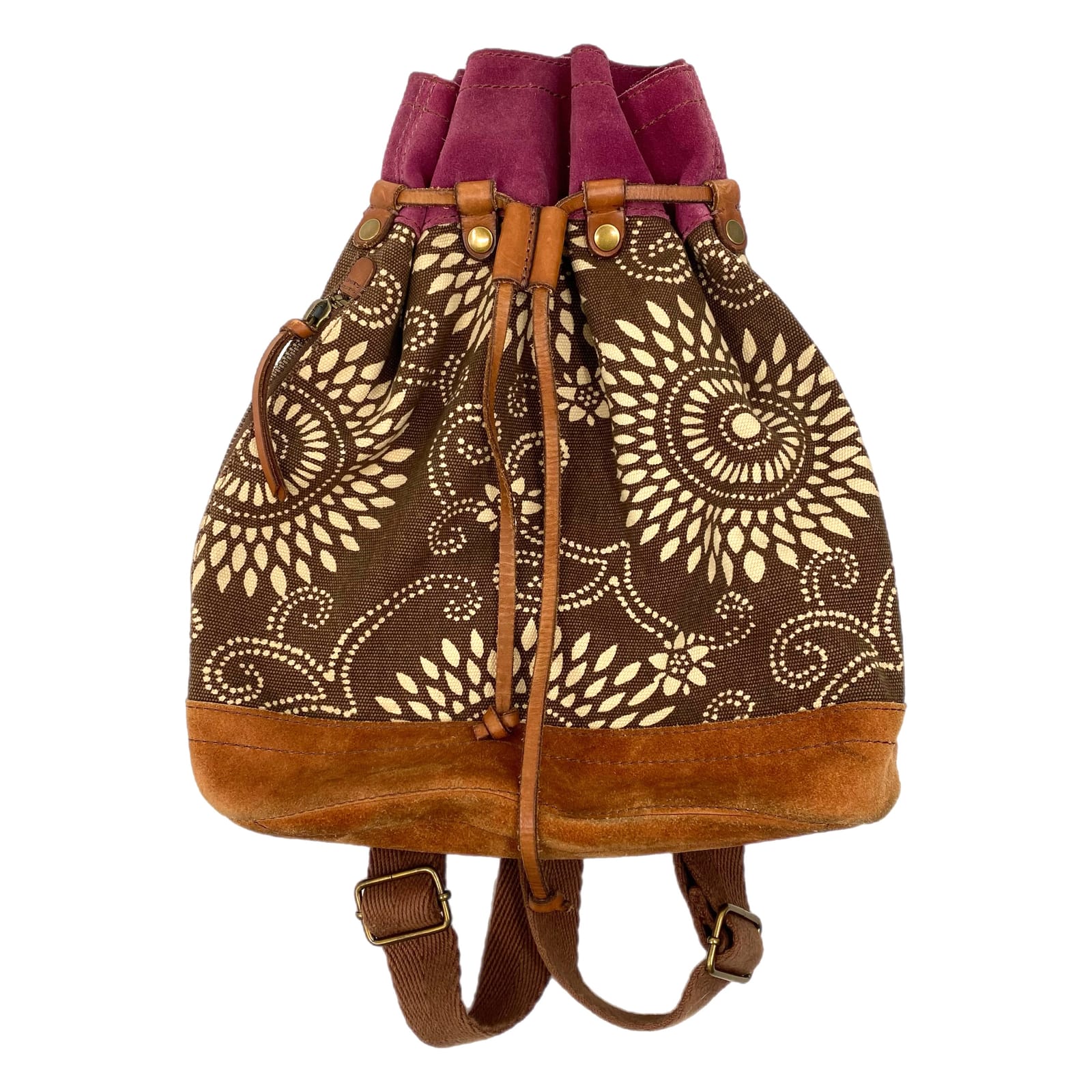 Lucky Brand Brown Purple Suede & Canvas Backpack