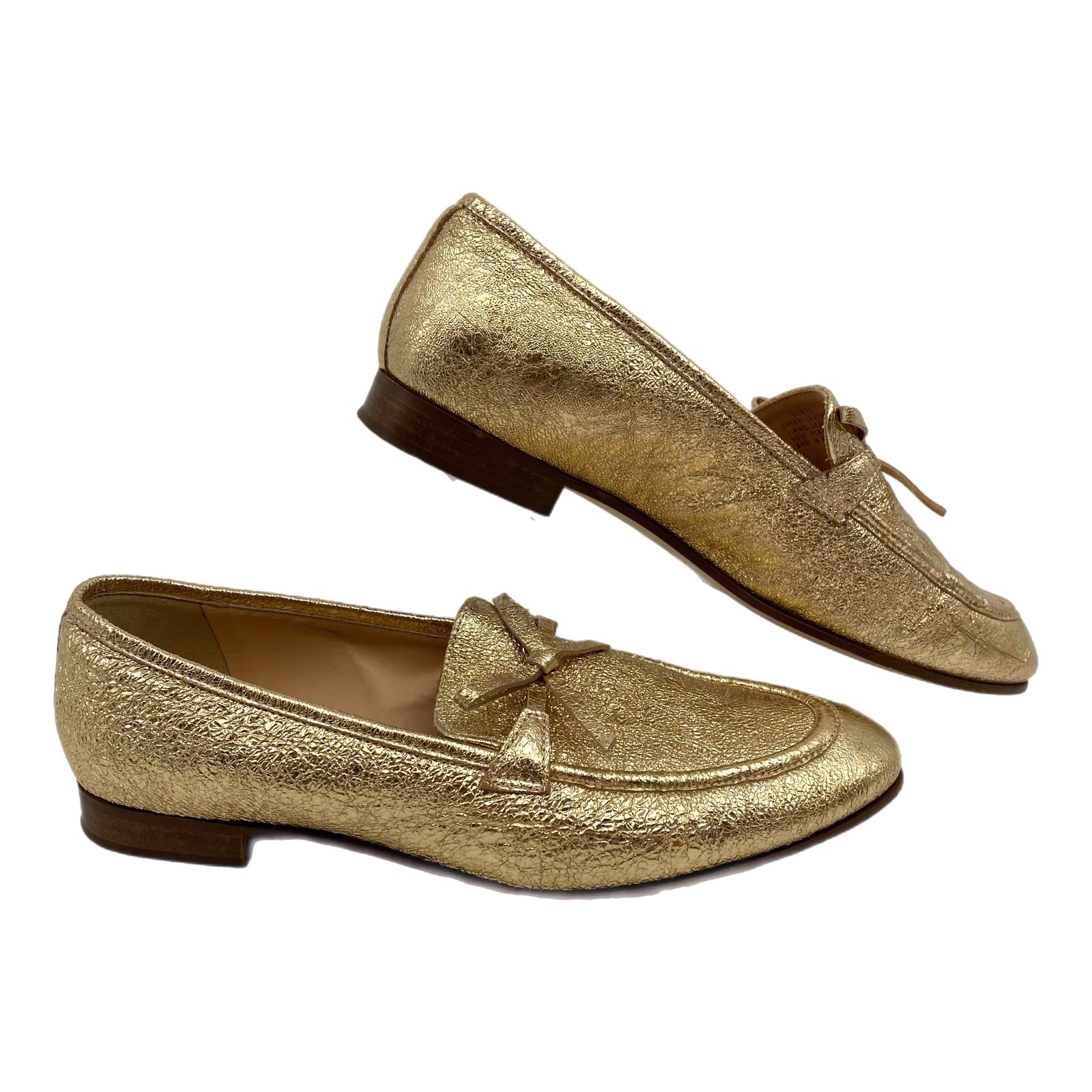 J. Crew Gold Leather Bow Accent Loafers