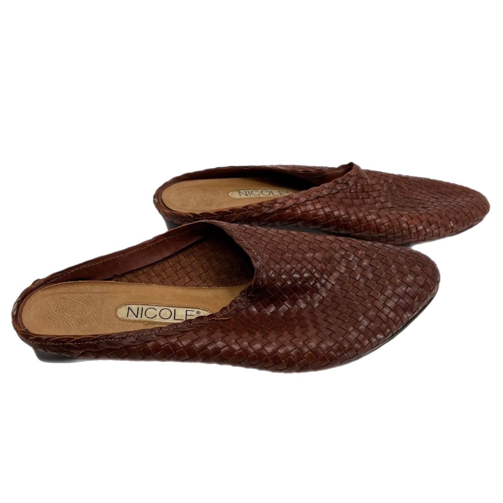 Nicole Kitten Heel Woven Leather Mules