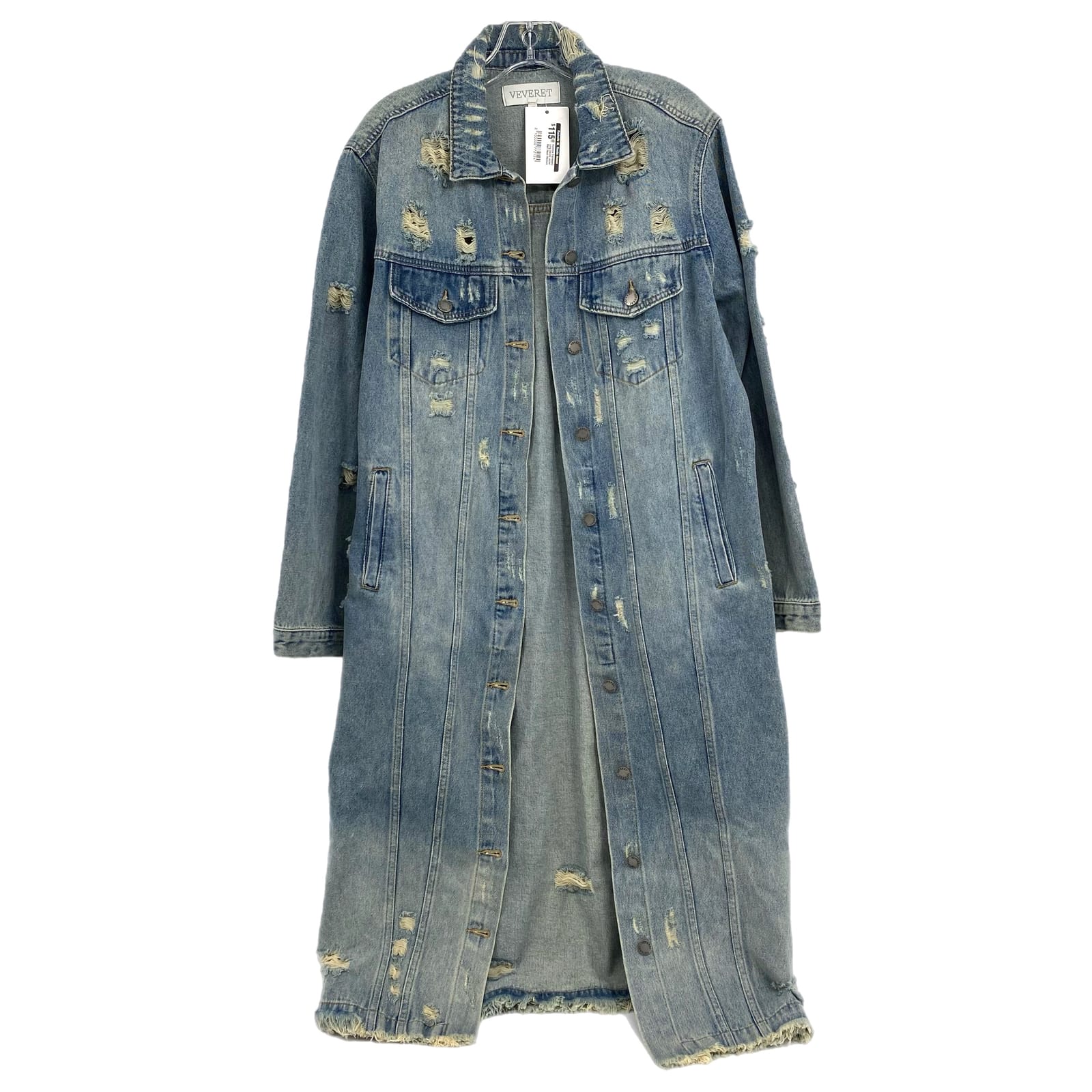 Veveret Blue Light Wash Distressed Jean Trench Coat