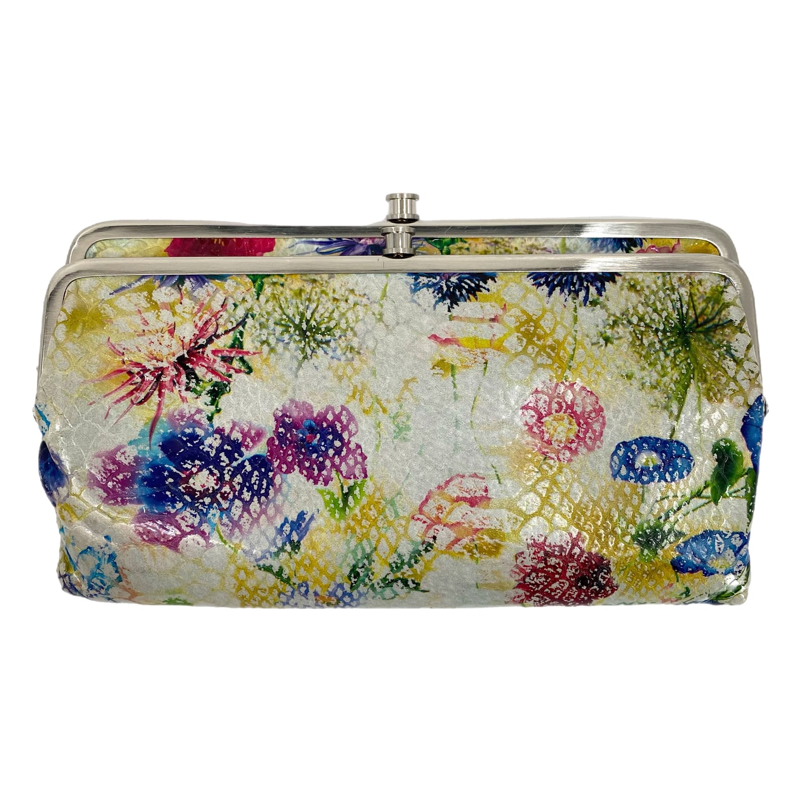 HOBO Green Blue Floral Push Lock Wallet