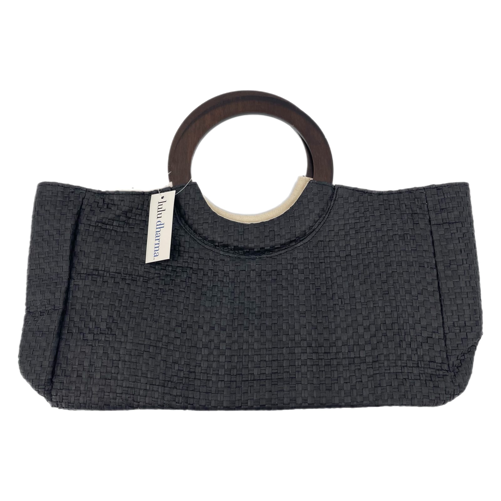 Lulu Dharma Black Woven Raffia Tote