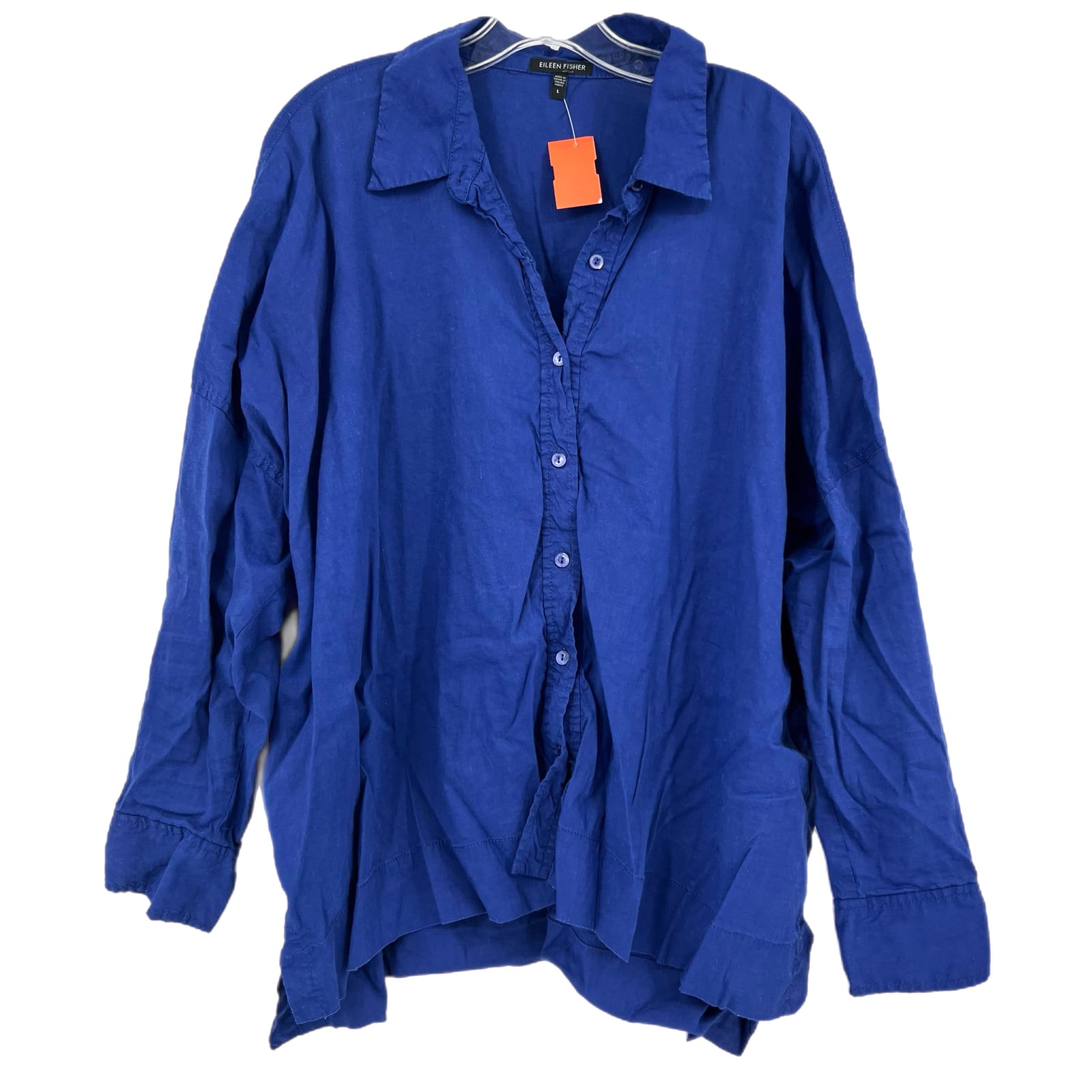 Eileen Fisher Blue Linen-Viscose Long Sleeve Button-Up Shirt