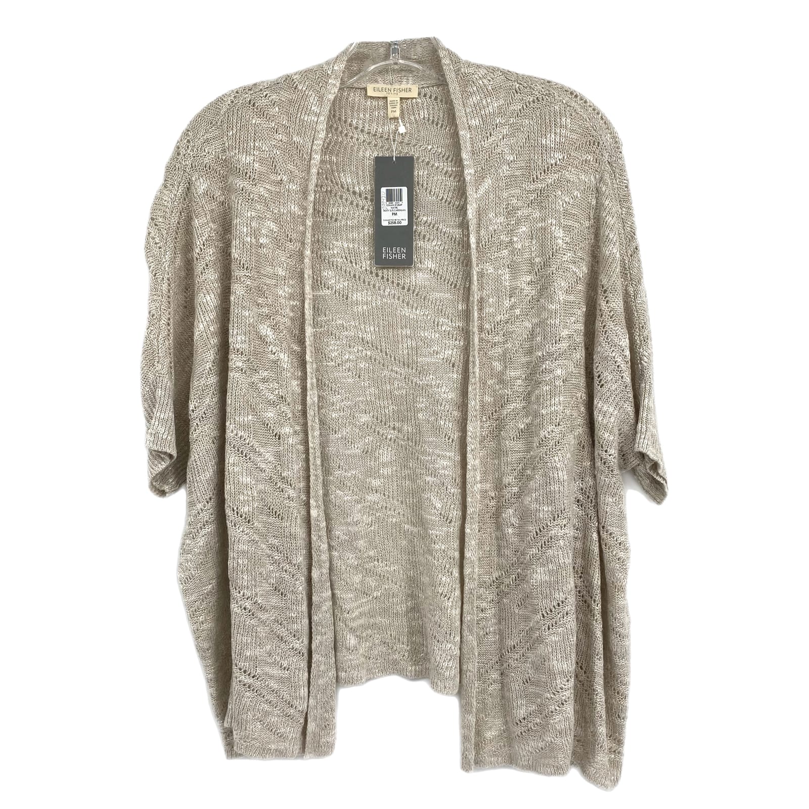 Eileen Fisher Beige Boxy Short Sleeve Knit Cardigan