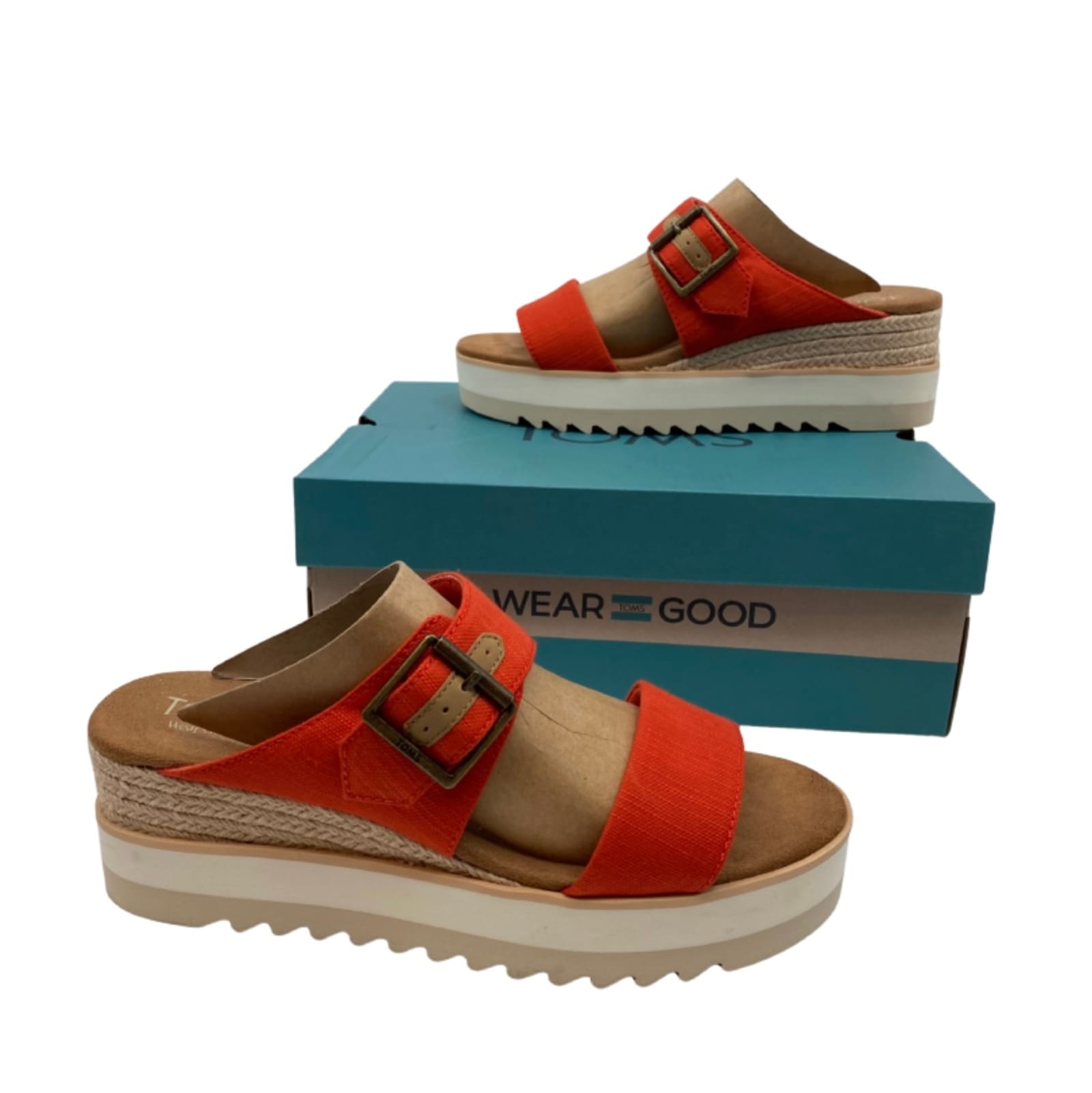 Toms Orange Synthetic Wedge Sandals