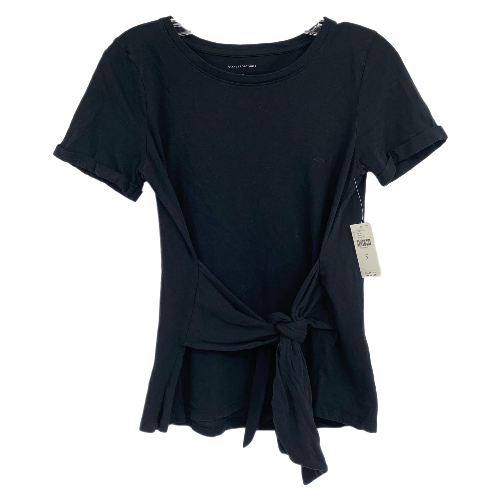 Anthropologie Black Cotton Short Sleeve Tie Front Tee
