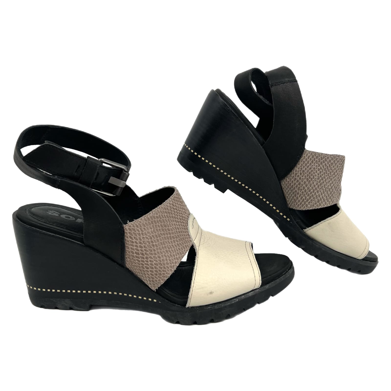 Sorel Black Cream High Wedge Sandals
