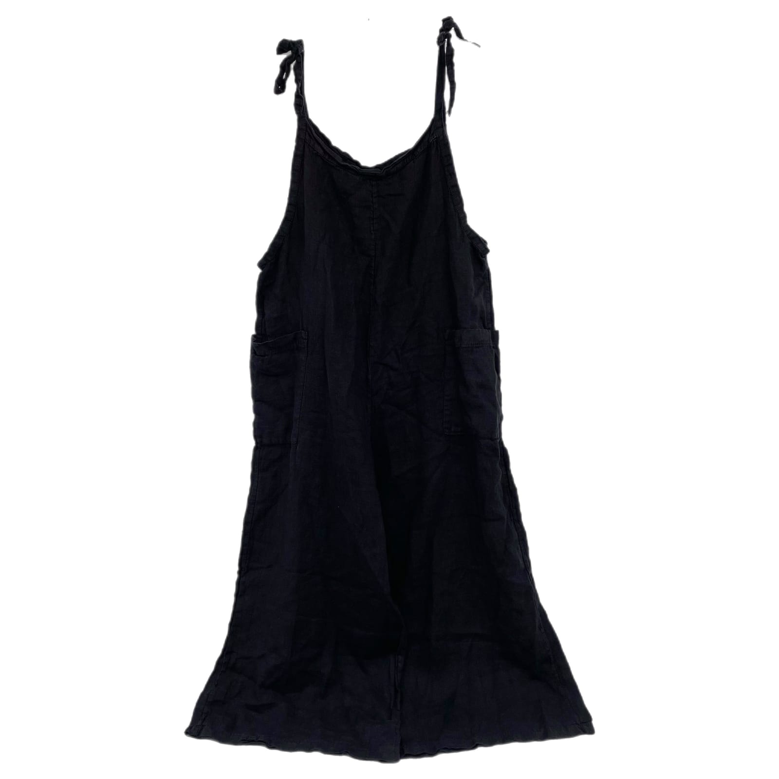 Meo Meli Black Linen Wide Leg Overalls