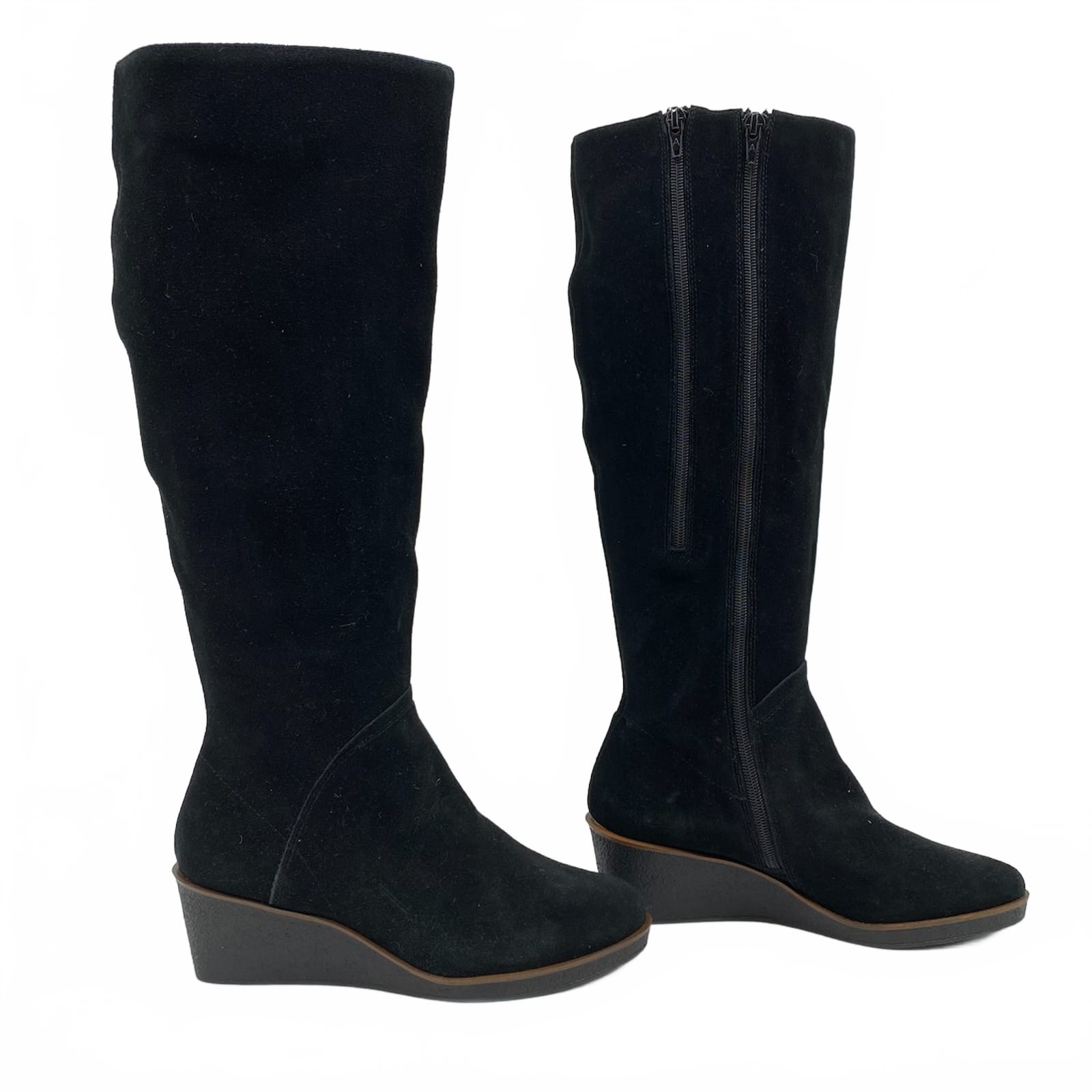 AEROSOsLES Black Suede Wedge Knee-High Boots