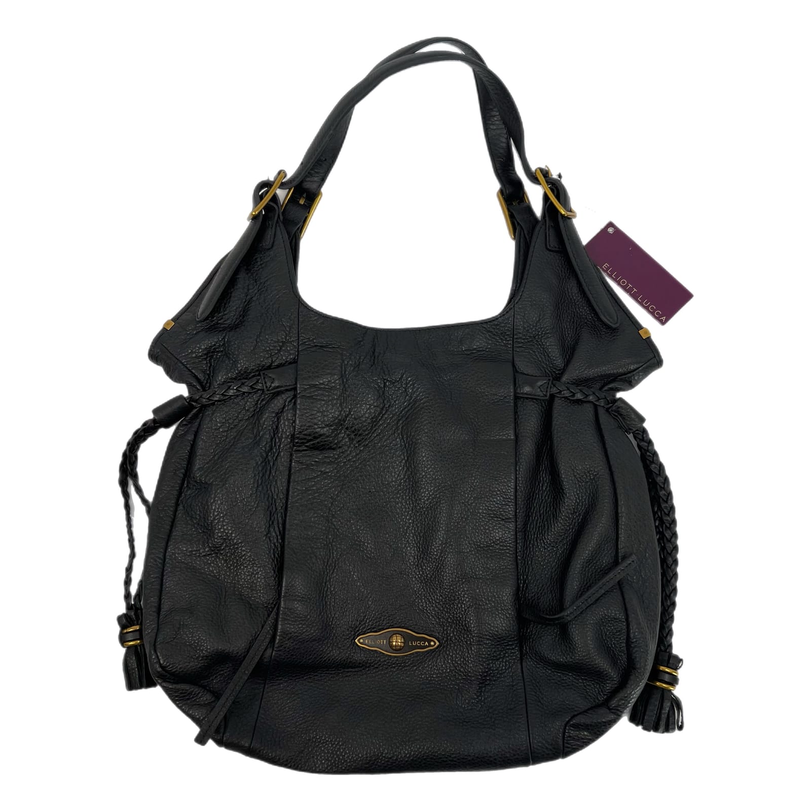 Elliott Lucca Black Leather Tassel Accent Tote