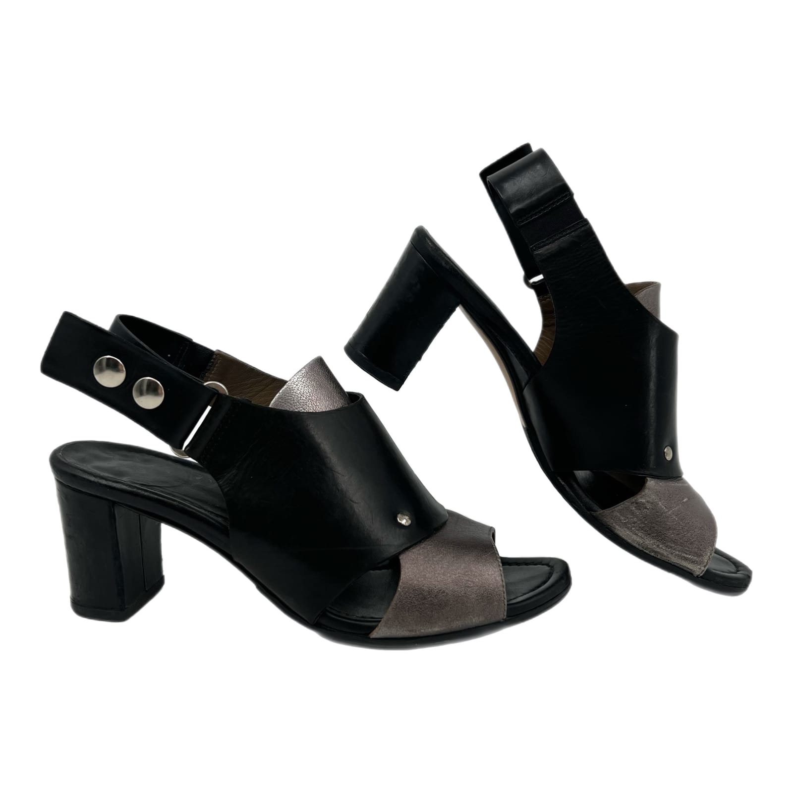 Anyi Lu Black & Silver Strappy Heels