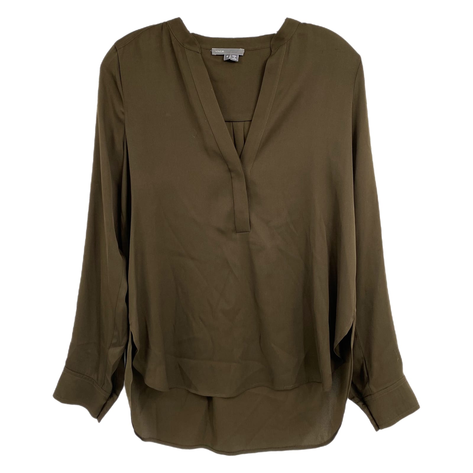 Vince Green Silk Blend V-Neck Blouse