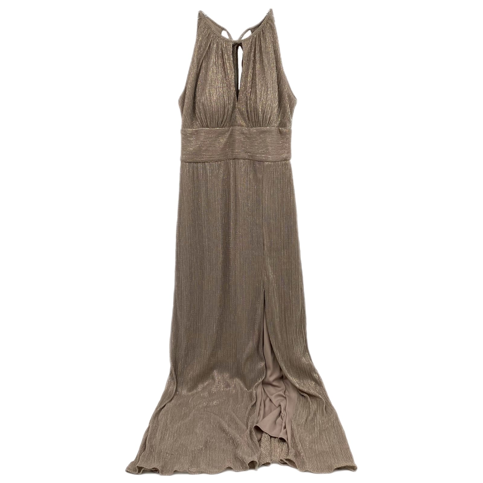 R&M Richards Gold Pleated Maxi Dress