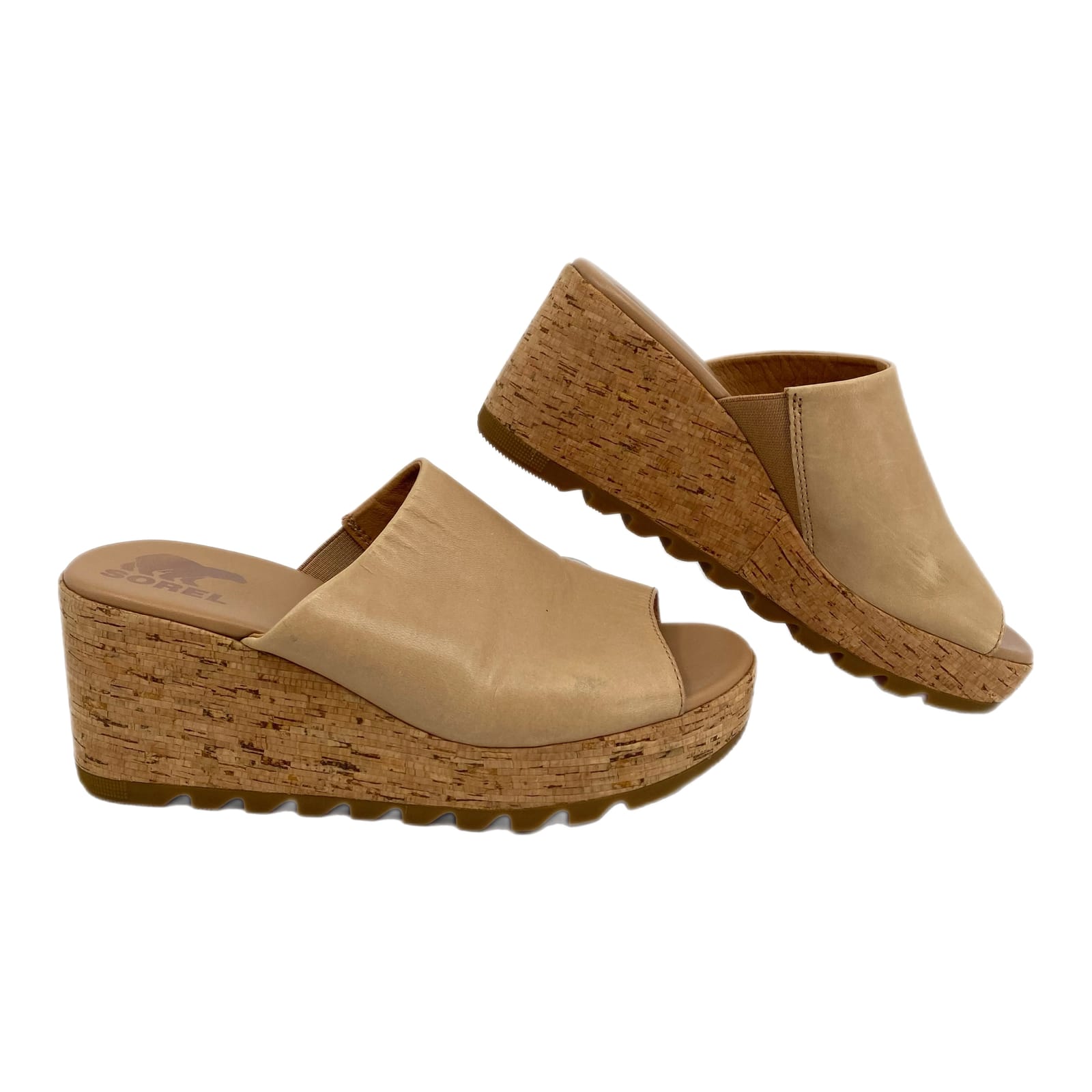 Sorel Tan Peep Toe Wedge Sandals