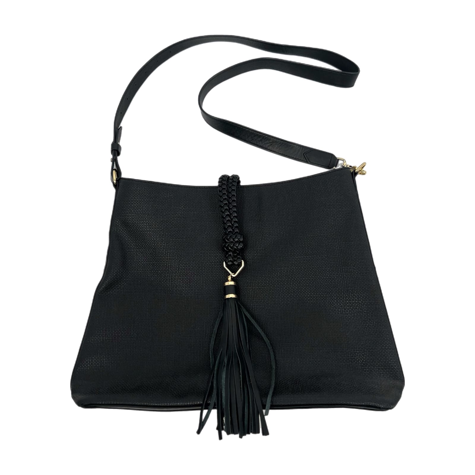 Stella & Dot Black Tassel Accent Leather Tote