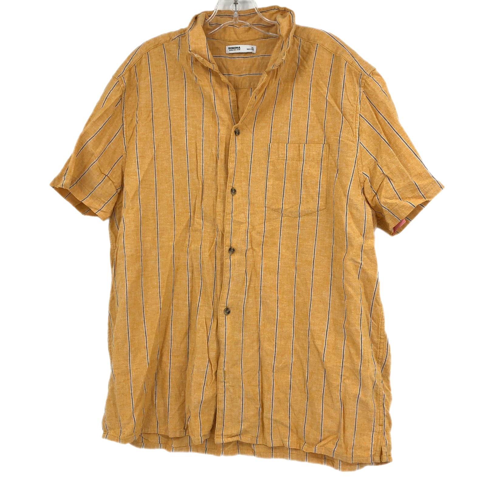 Sonoma Yellow & Gray Striped Button-Up Casual Shirt