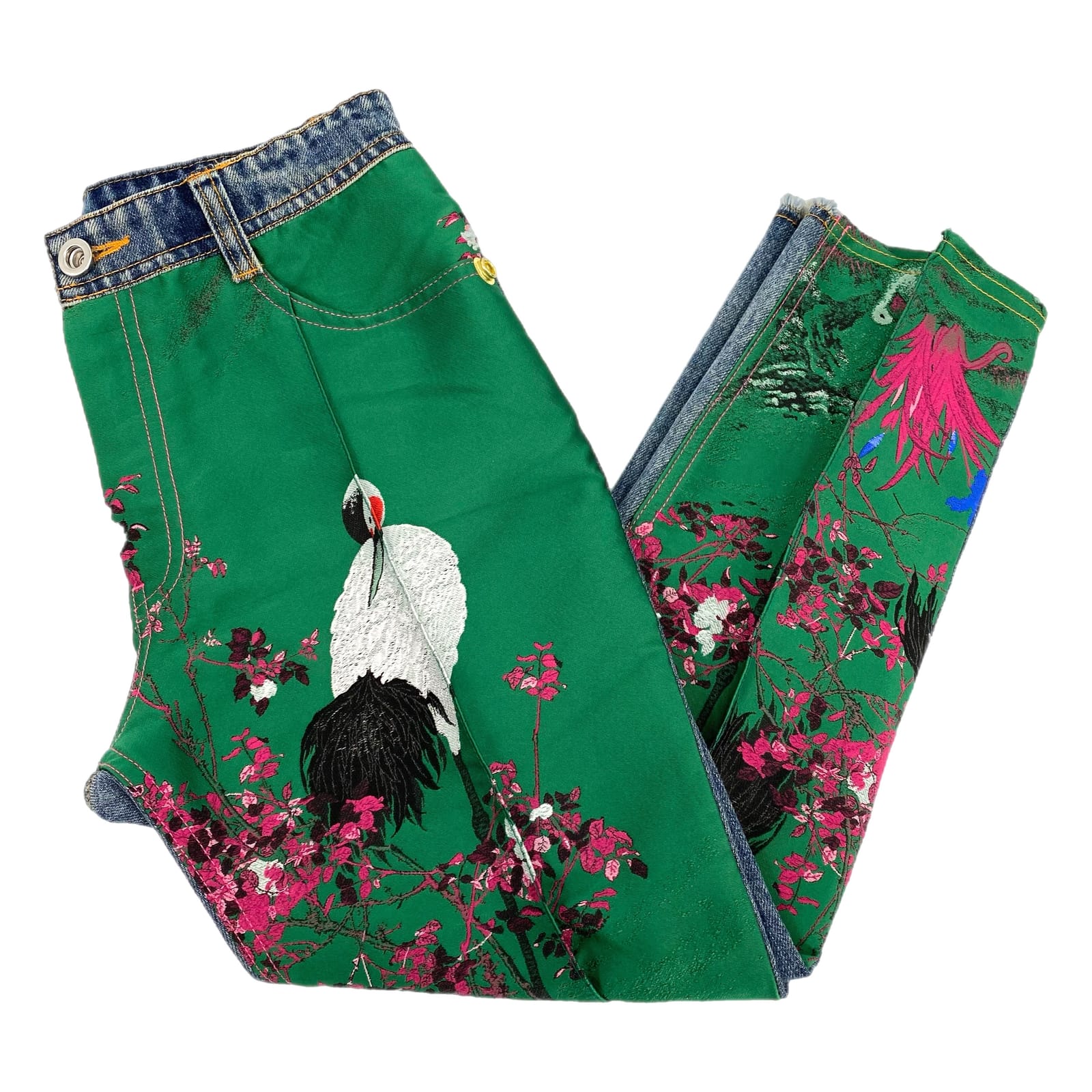 Diesel Green Blue Embroidered Satin Front Kids Jeans