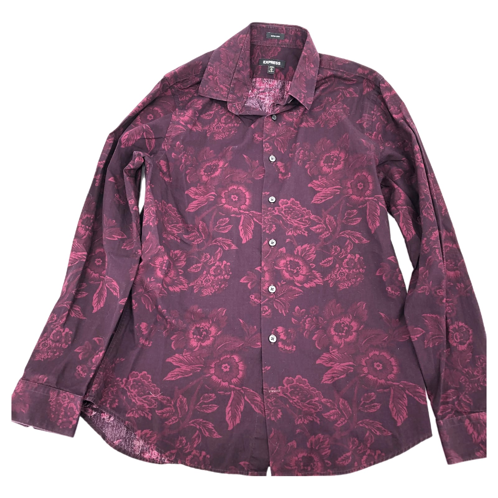 Express Purple Floral Button-Up Shirt